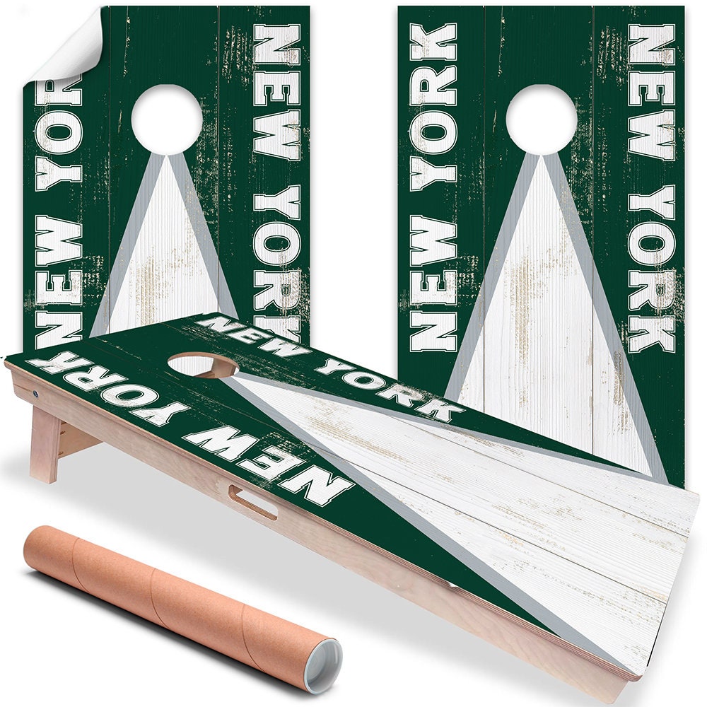 New York Green White Football - Cornhole Board Wrap - Set of 2