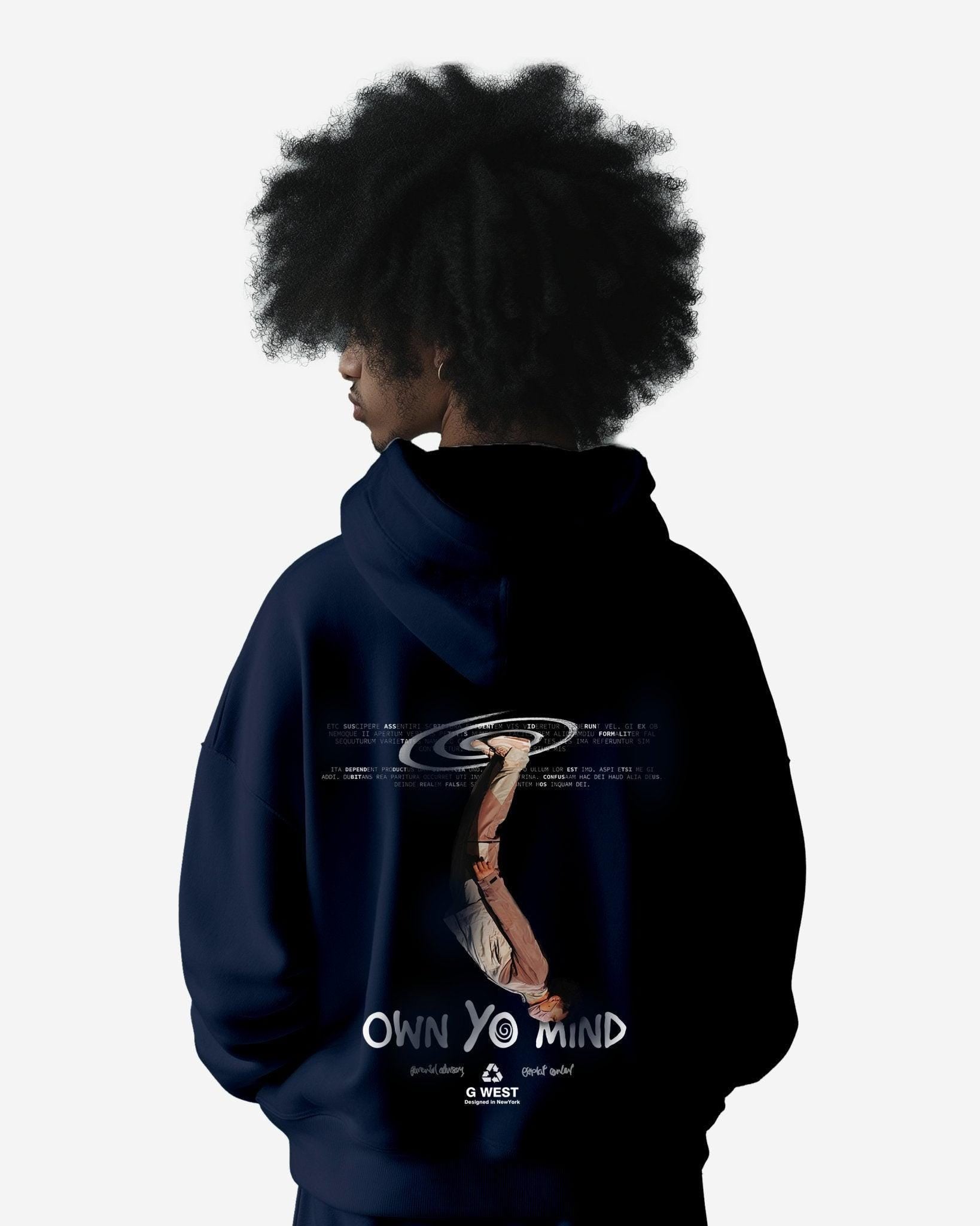 G West Mens Own Yo Mind Heavy Premium Oversized Hoodie