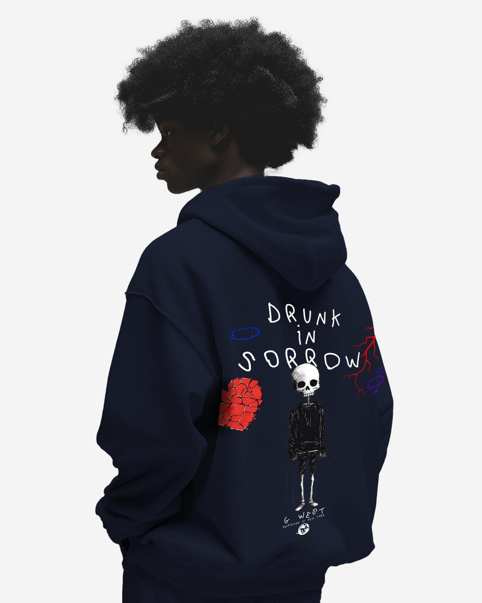 G West Mens Drunk In Sorrow Heavy Premium Oversize Hoodie