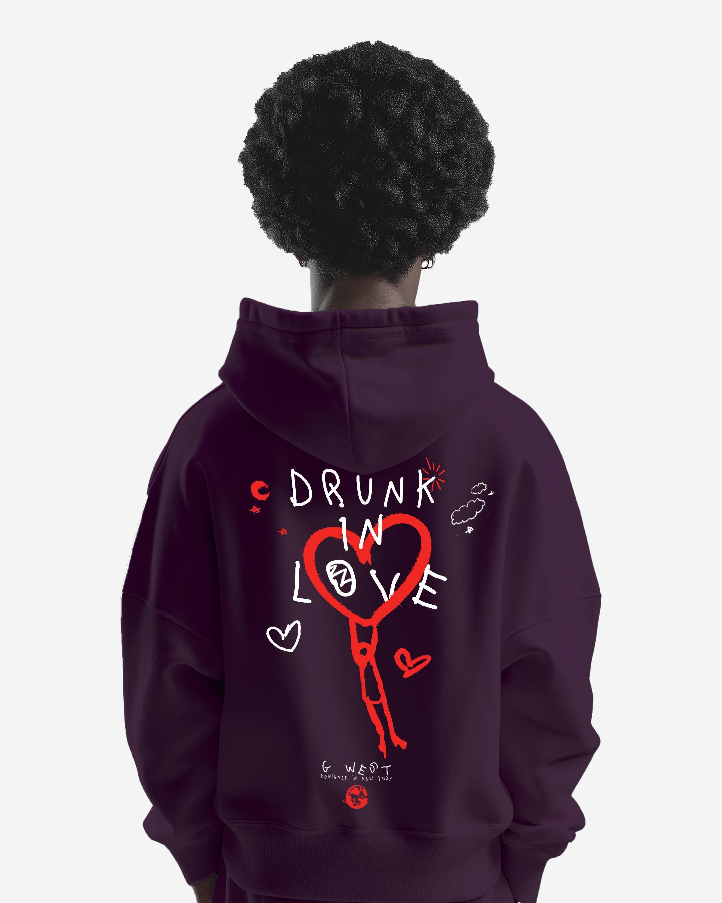 G West Mens Drunk In Love Heavy Premium Oversized Hoodie