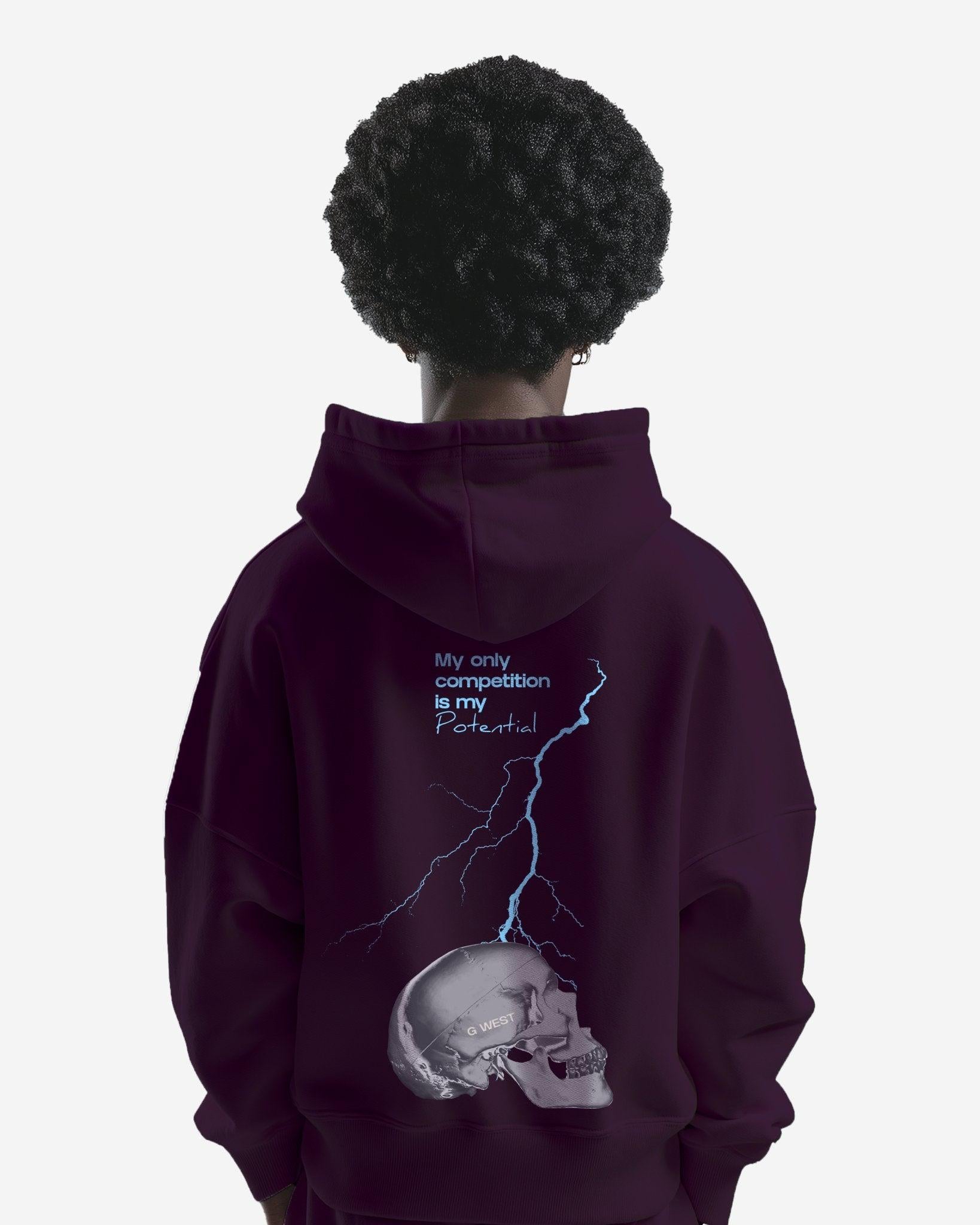 G West Mens Lighting Skull Heavy Premium Oversize Hoodie