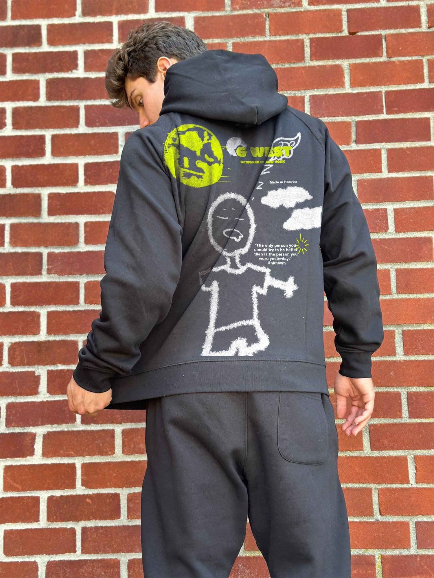 G West Mens Stick Figure Heavy Premium Hoodie