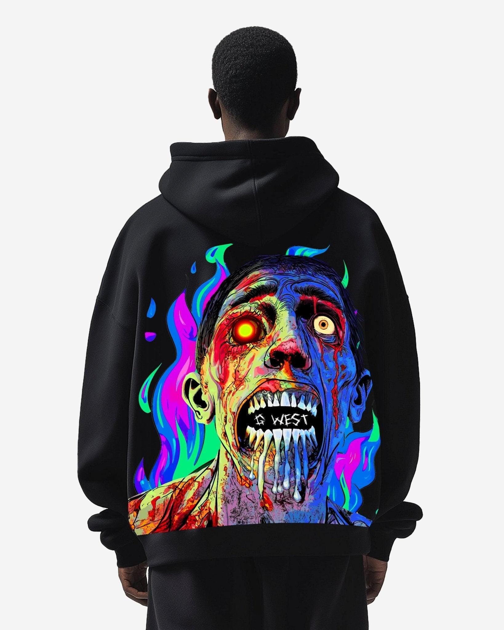 G West Mens Flaming Zombie Heavy Premium Hoodie