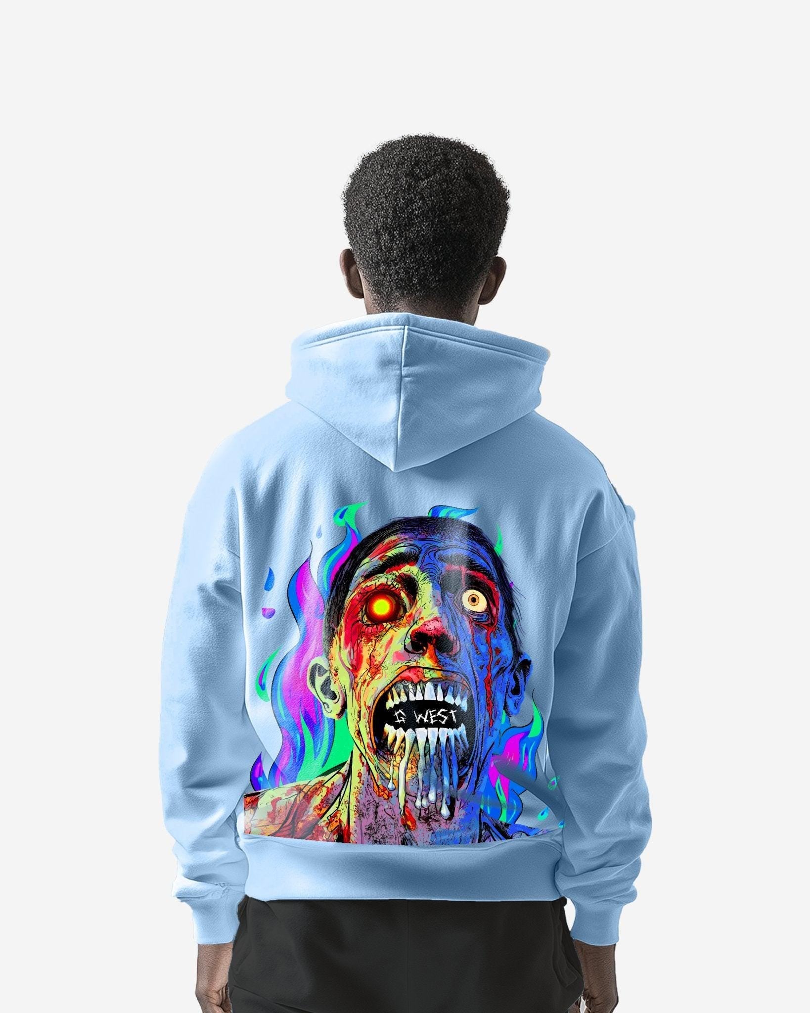G West Mens Flaming Zombie Hoodie Oversize
