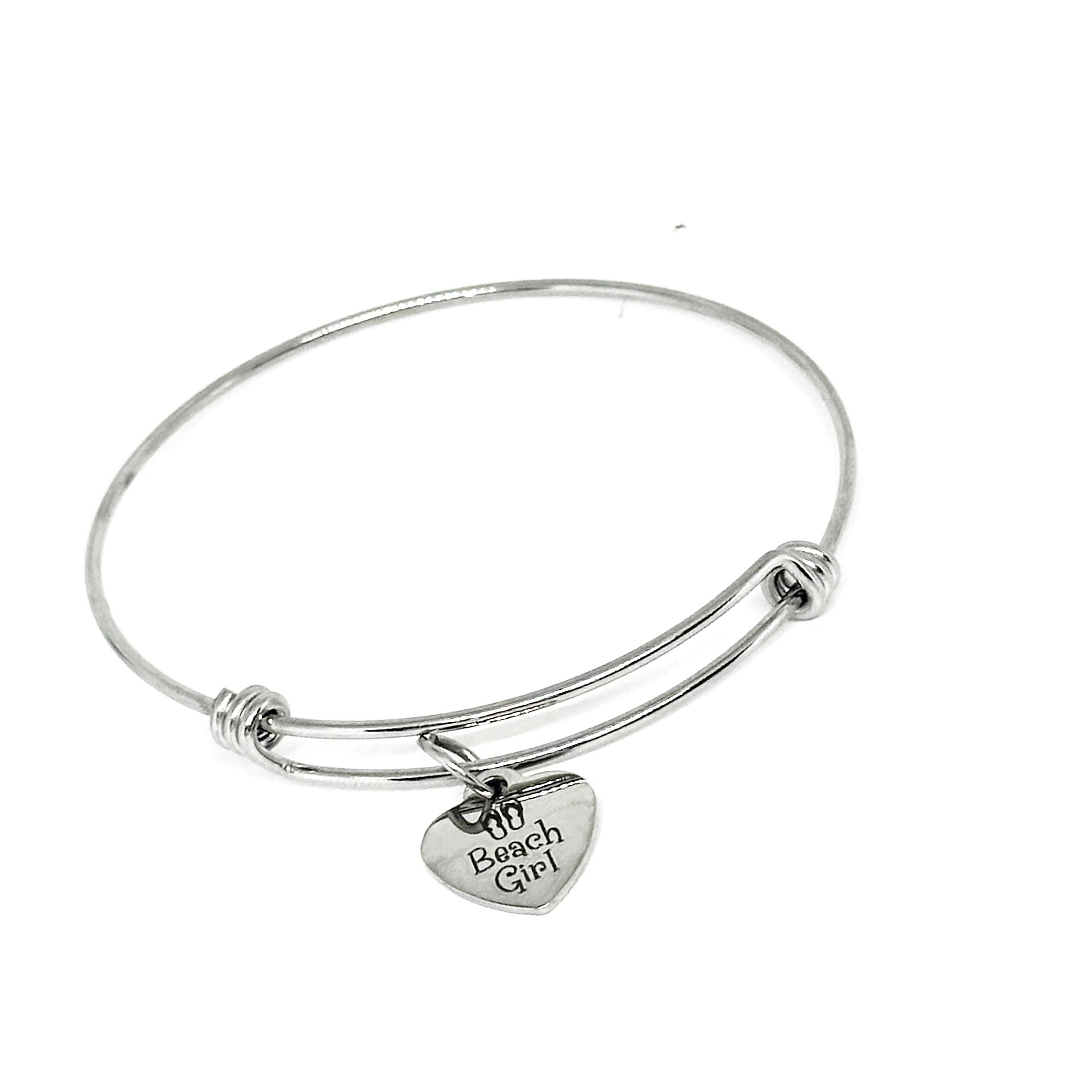 Beach Girl Stainless Steel Bracelet Flip Flop Charm Adjustable Bangle Coastal Summer Jewelry For Her Ocean Lover Gift Tropical Vibe