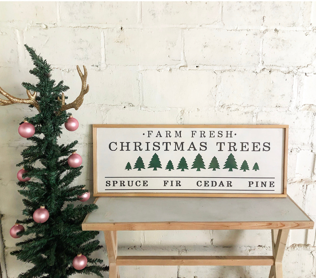 Farm fresh Christmas trees framed quote sign / Christmas decor / Christmas wall art / Framed wall art / Large wall decor
