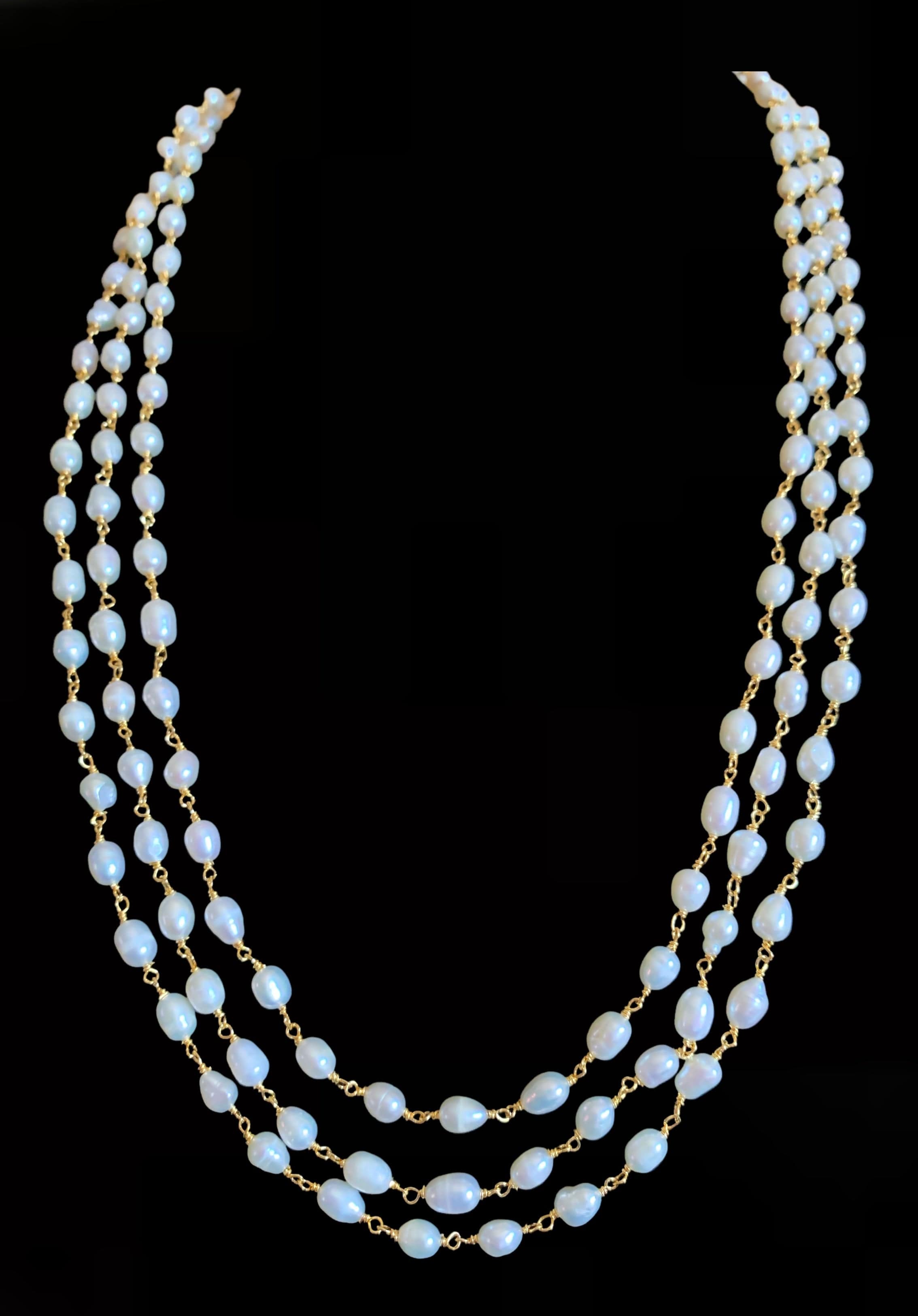 DNS116 Three layered fresh water  pearl mala  (SHIPS IN 2 WEEKS)