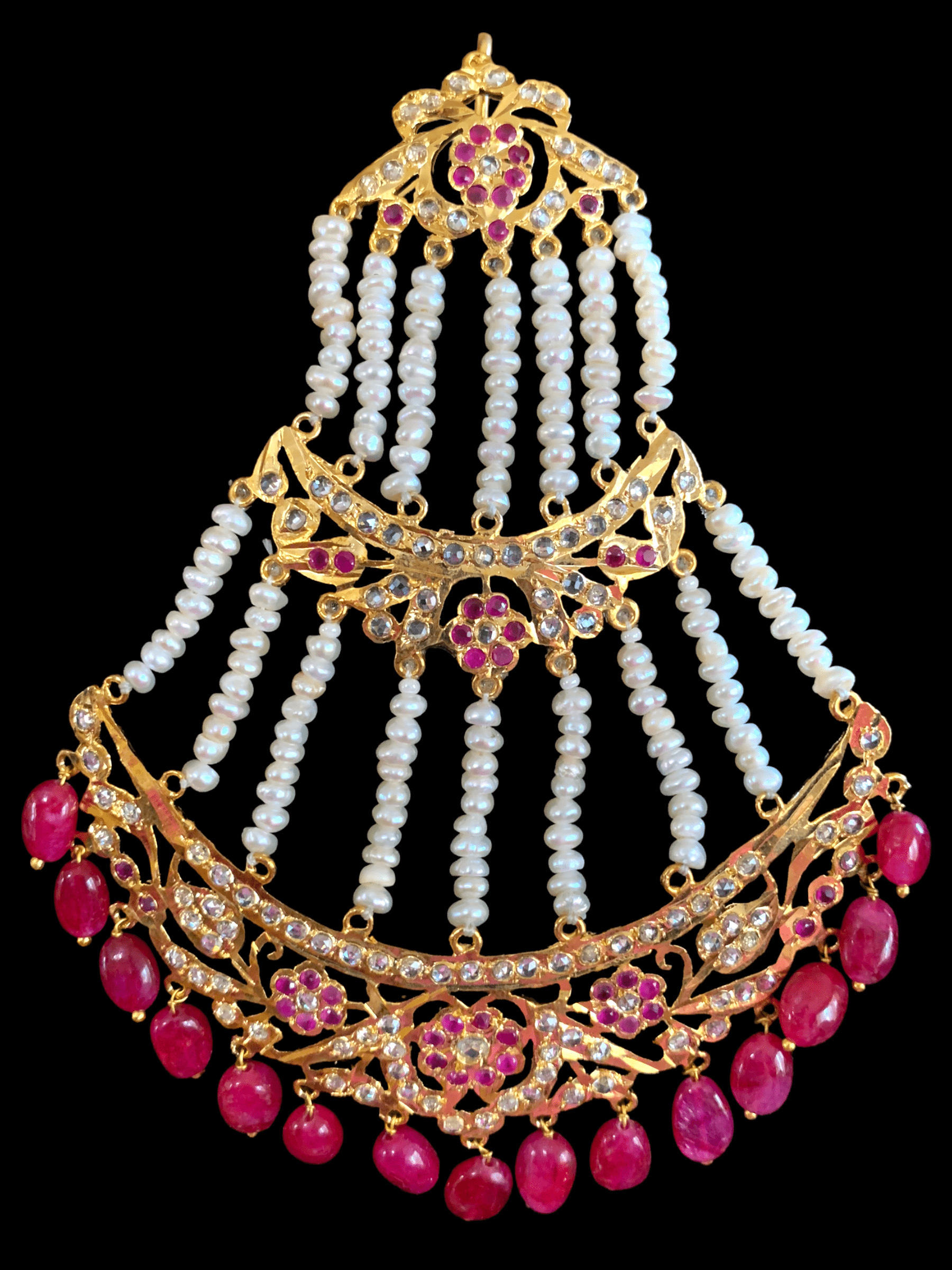 DJHR53 Insia jhoomar in fresh water pearls and ruby beads ( READY TO SHIP )
