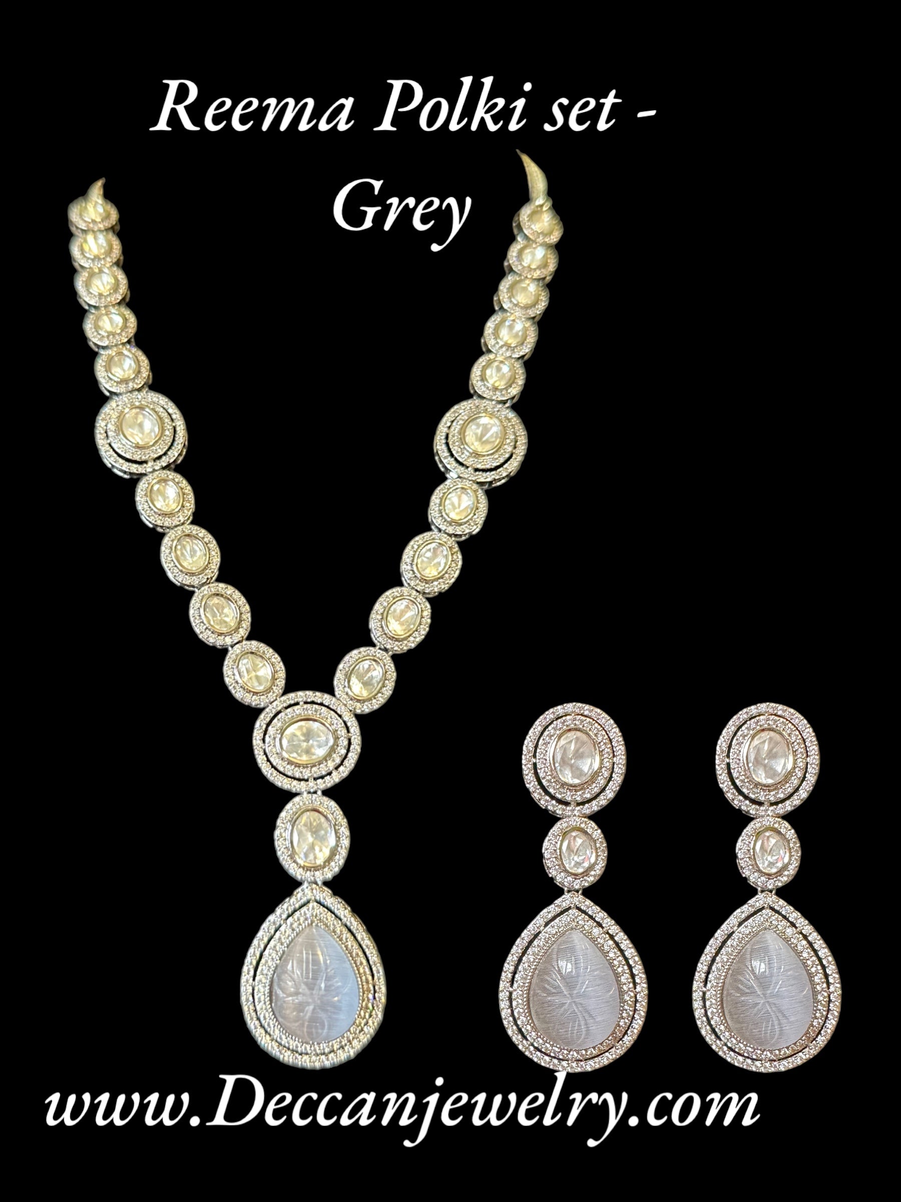 DNS11 Reema high quality Polki necklace set - grey ( READY TO SHIP )