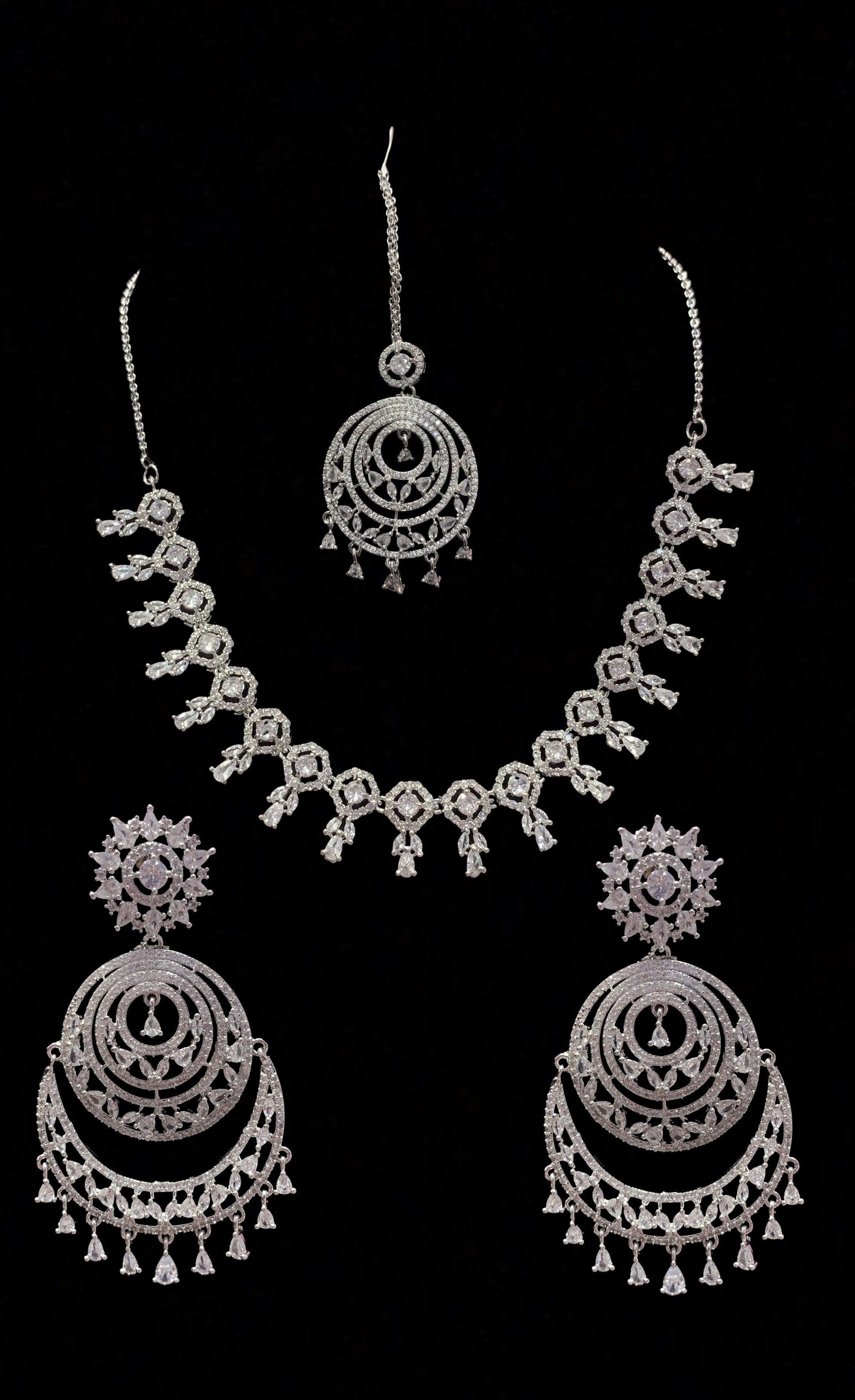 NS154 Mansi cz necklace set in silver plating ( READY TO SHIP  )