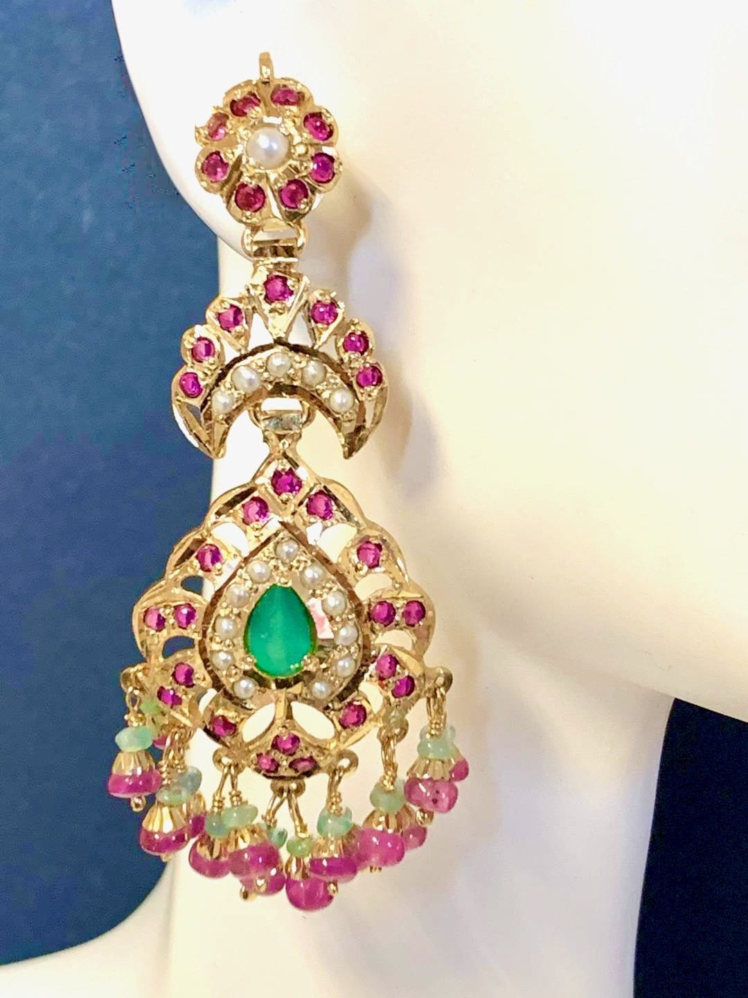 Multicolored Jadau Dangler Earrings in Gold Plated Silver ( SHIPS IN 4 WEEKS )