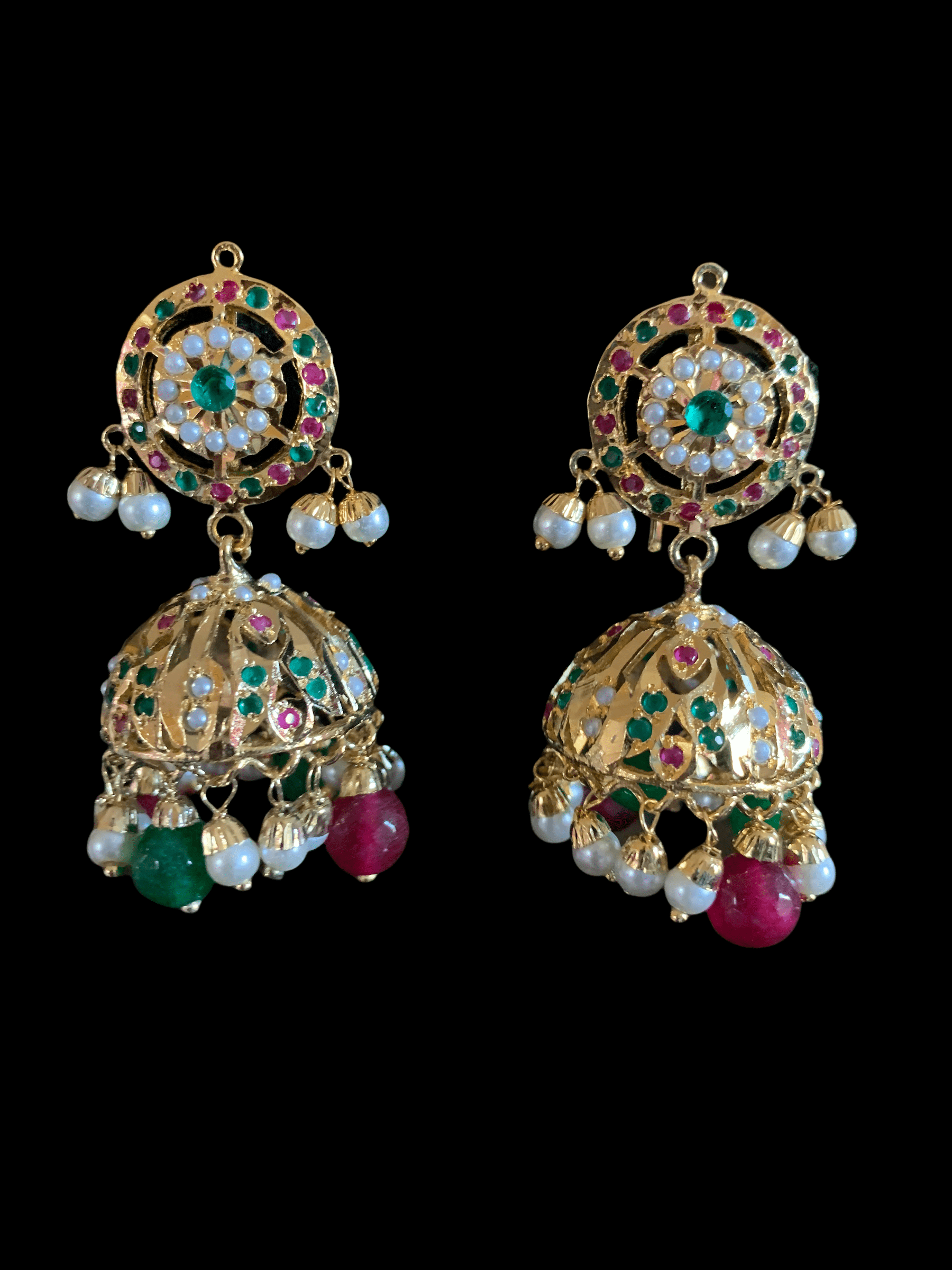 DER707 Hira jhumka in red green  ( READY TO SHIP)