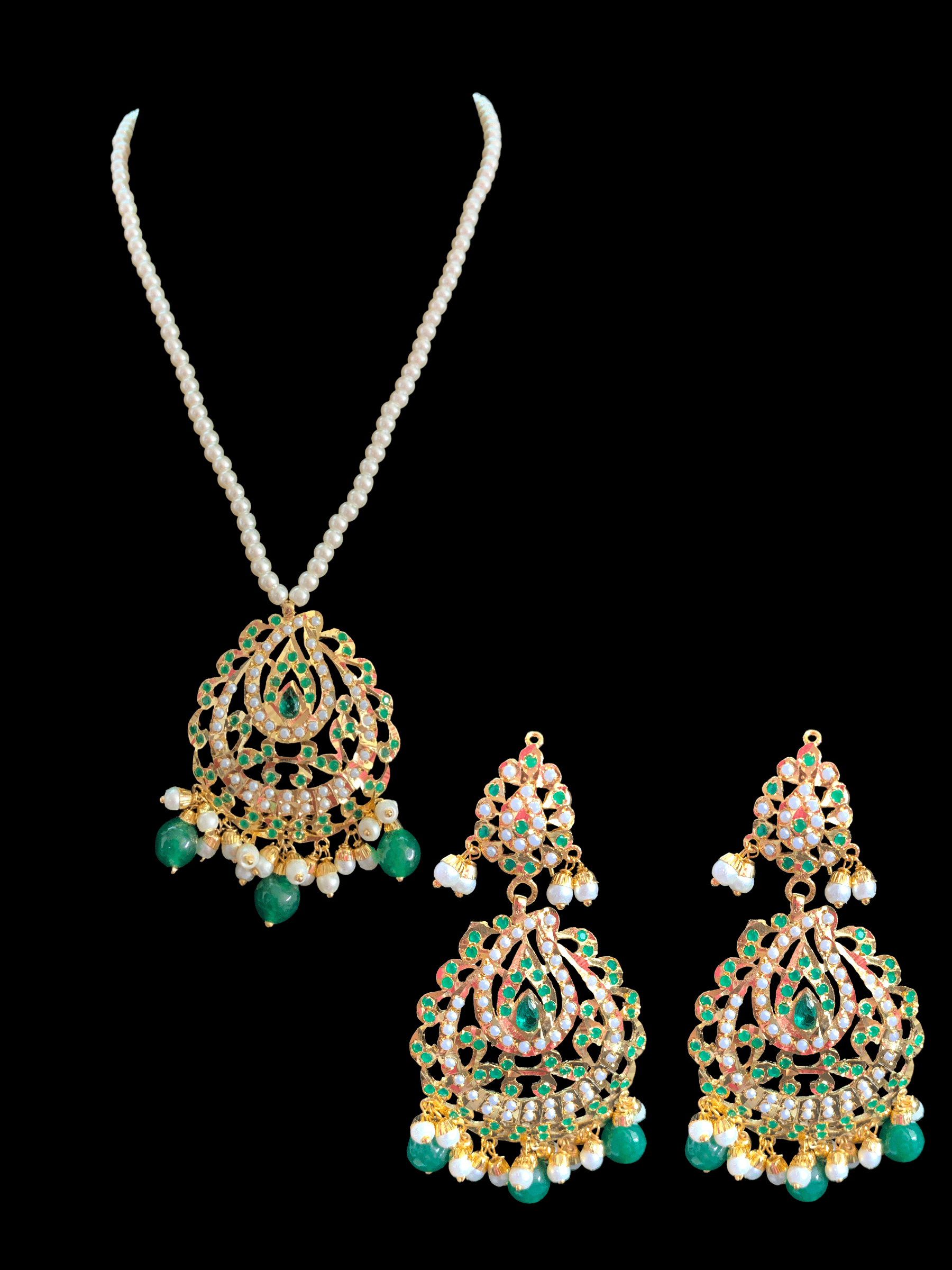 PS469 Jadau  pendant set in green   ( READY TO SHIP)