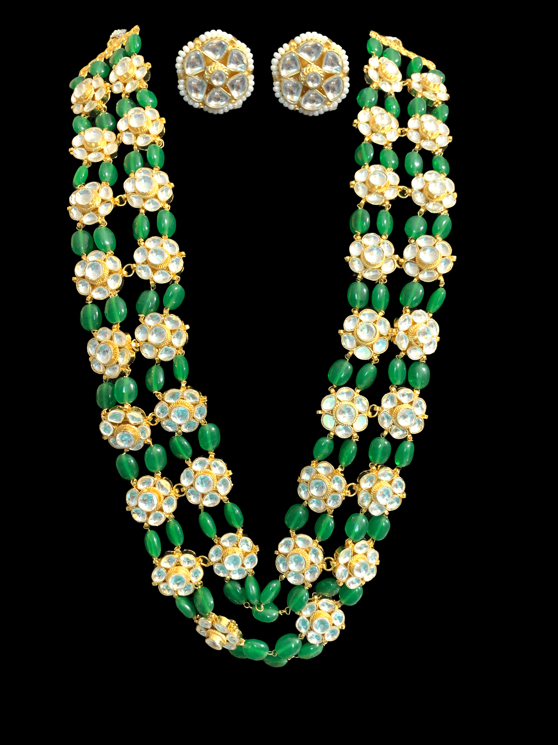 SAT5 Sumaina pachi Kundan long necklace with earrings ( SHIPS IN 4 WEEKS   )