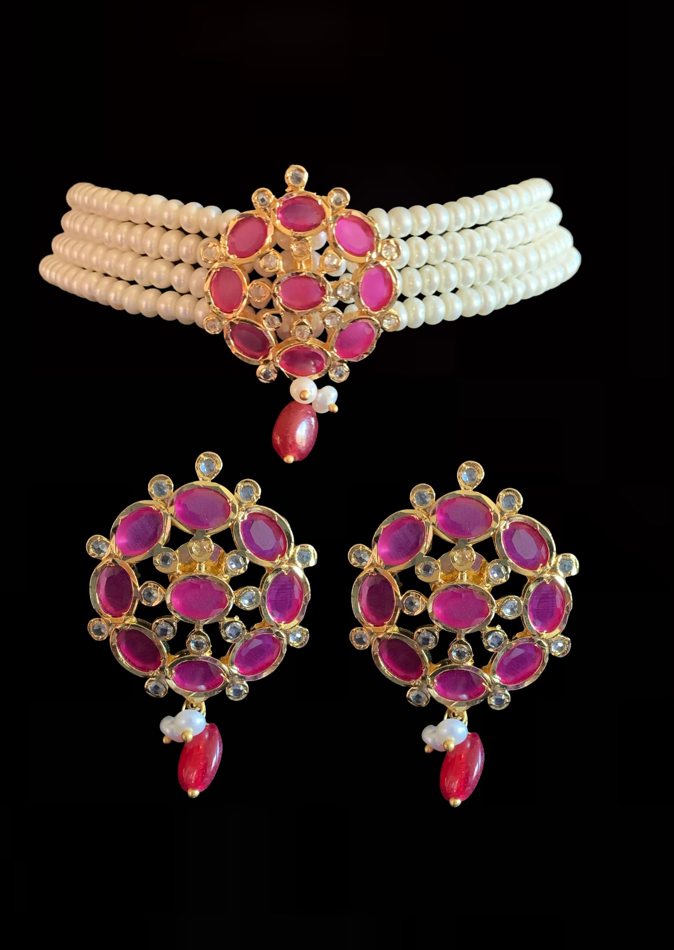 C11 Alma fresh water pearl choker set ( RUBY ) ( READY TO SHIP )