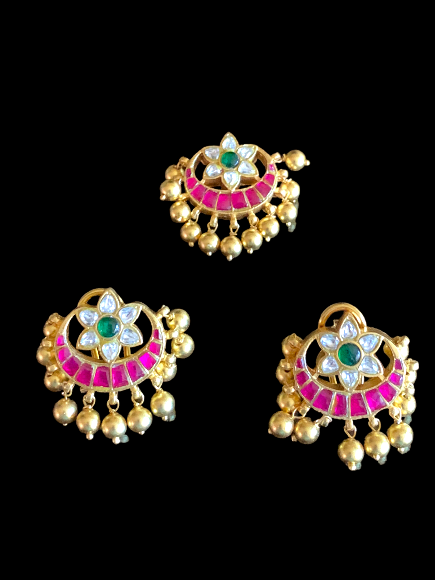 Gold-Plated Silver Pendant Set in Kundan &amp;amp; Kemp Stones | Handcrafted 92.5 Silver Jewelry( READY TO SHIP )