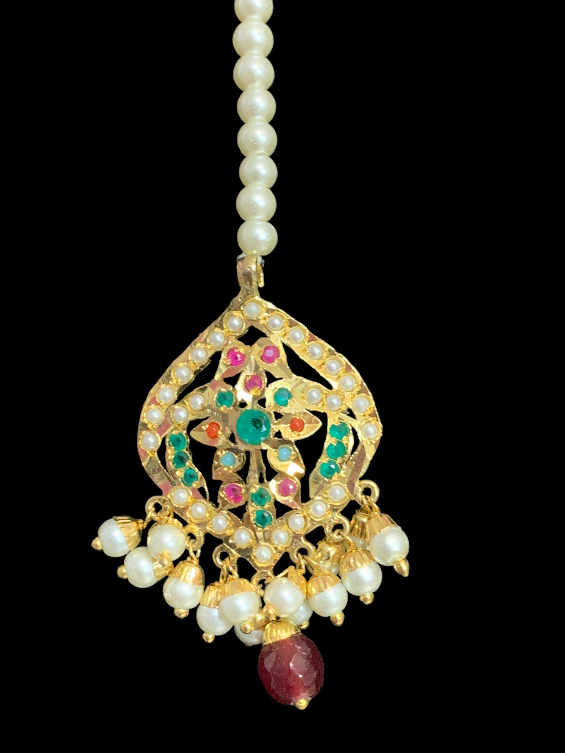 DJTK92  jadau Navratan  tika in pearls  ( READY TO SHIP)