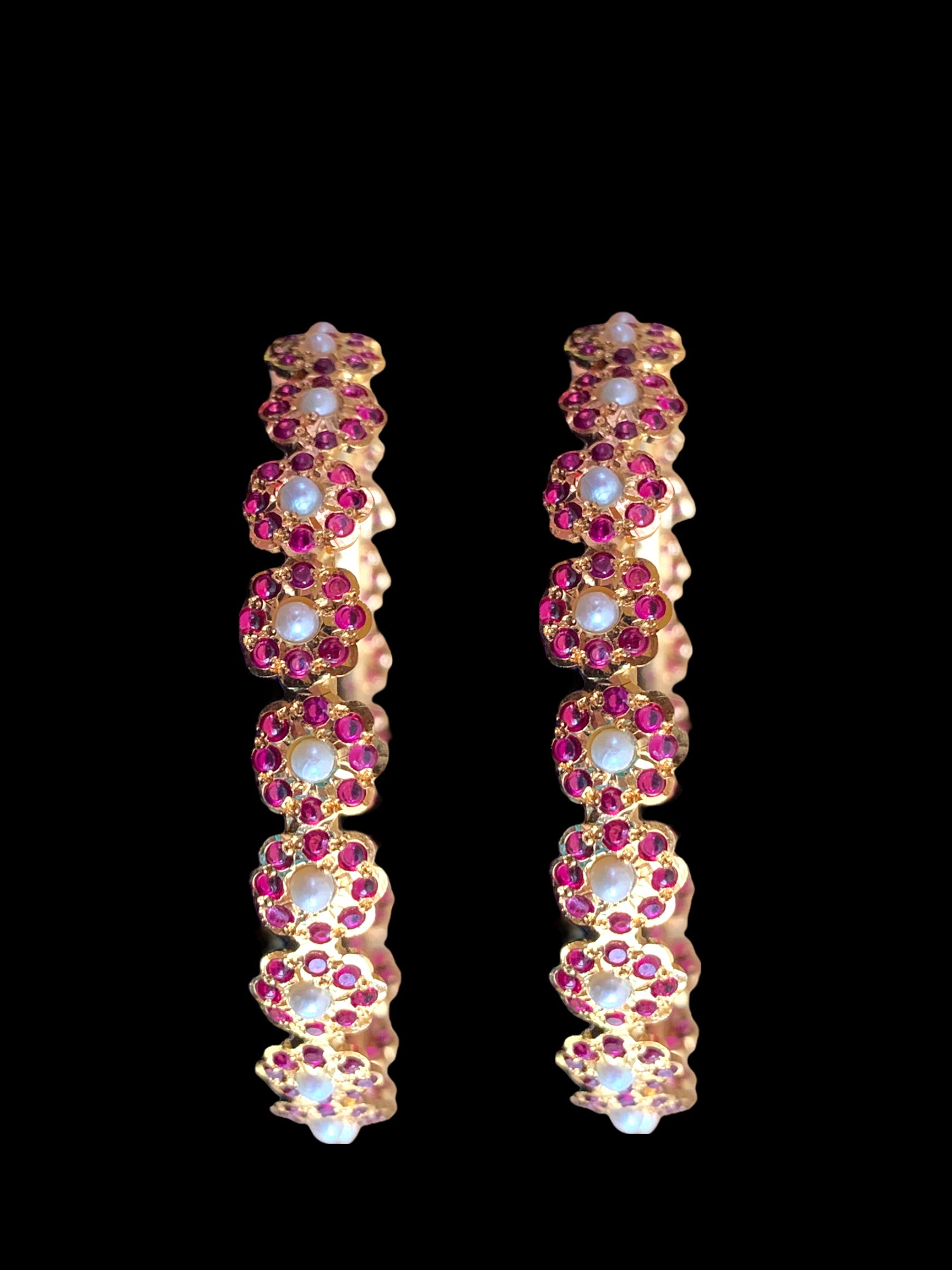 Ruby pearl gold plated silver bangles ( SHIPS IN 4 WEEKS )