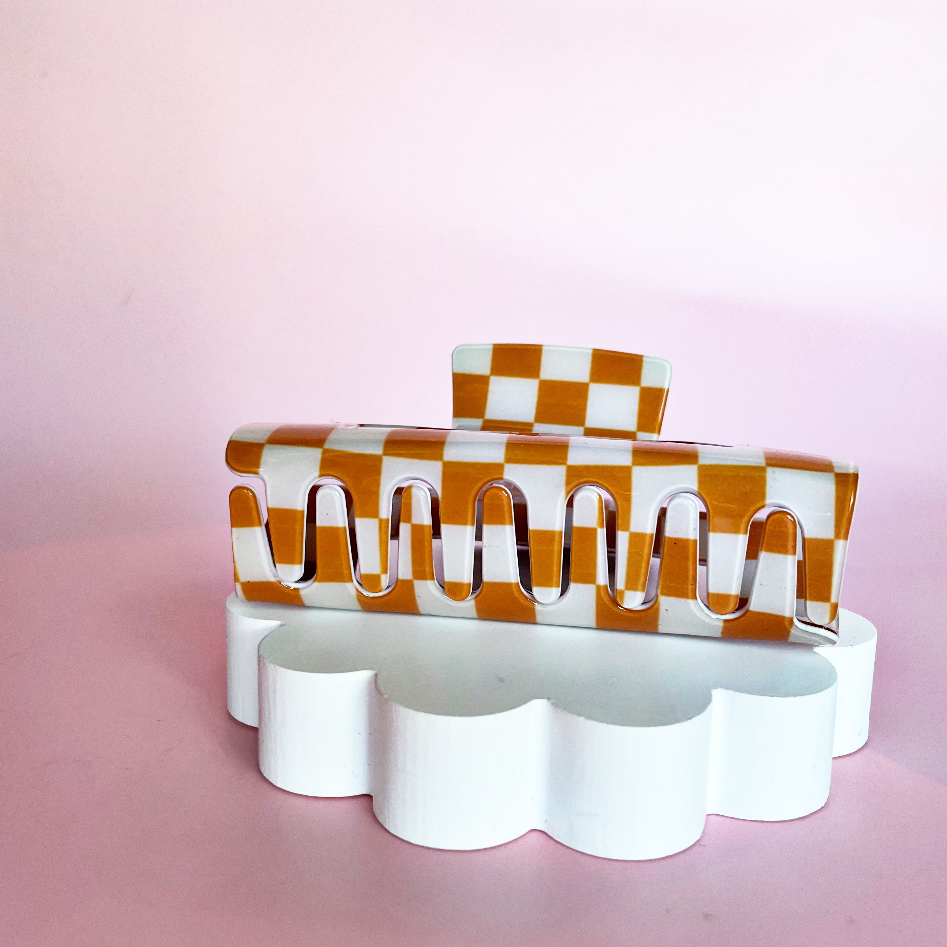 Tan Checkered Claw Clip