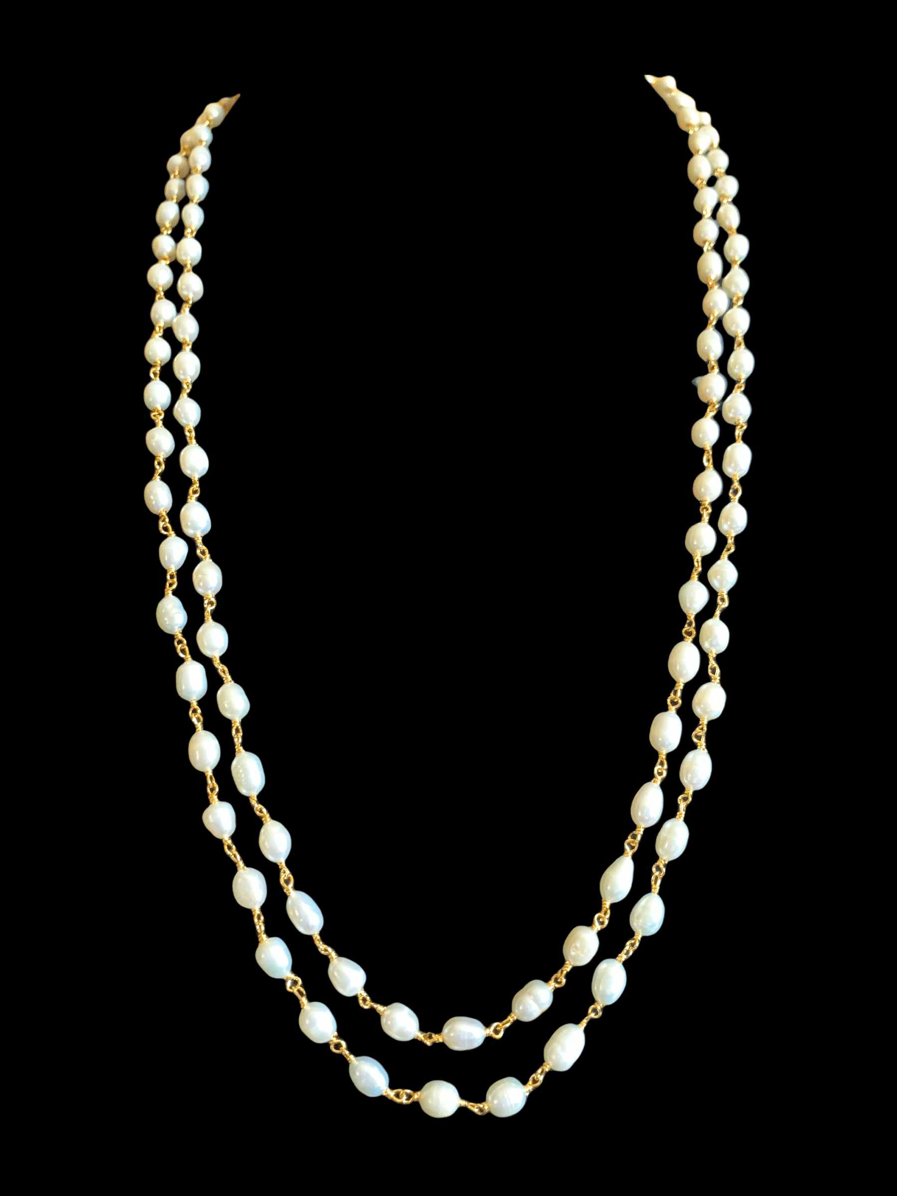 DNS115 Two layered fresh water  pearl mala  (SHIPS IN 2 WEEKS )