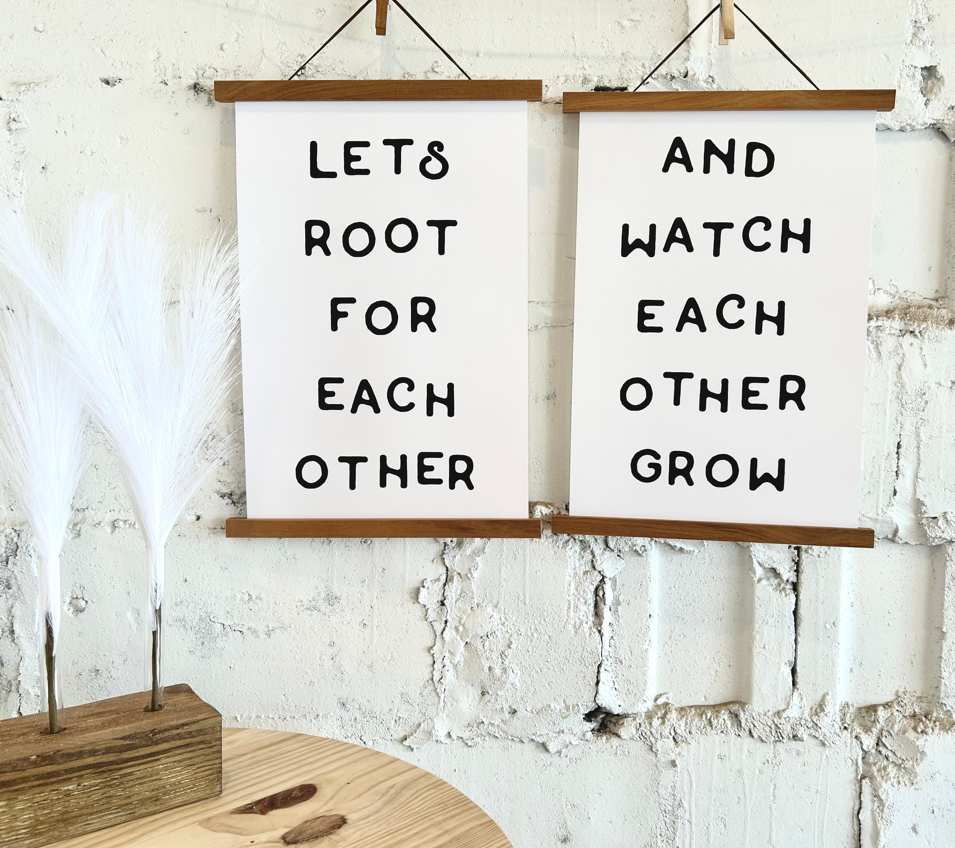 Home decor / wall hanging / signs / large wall art / Lets root for eachother and watch eachother grow collection Framed wood signs