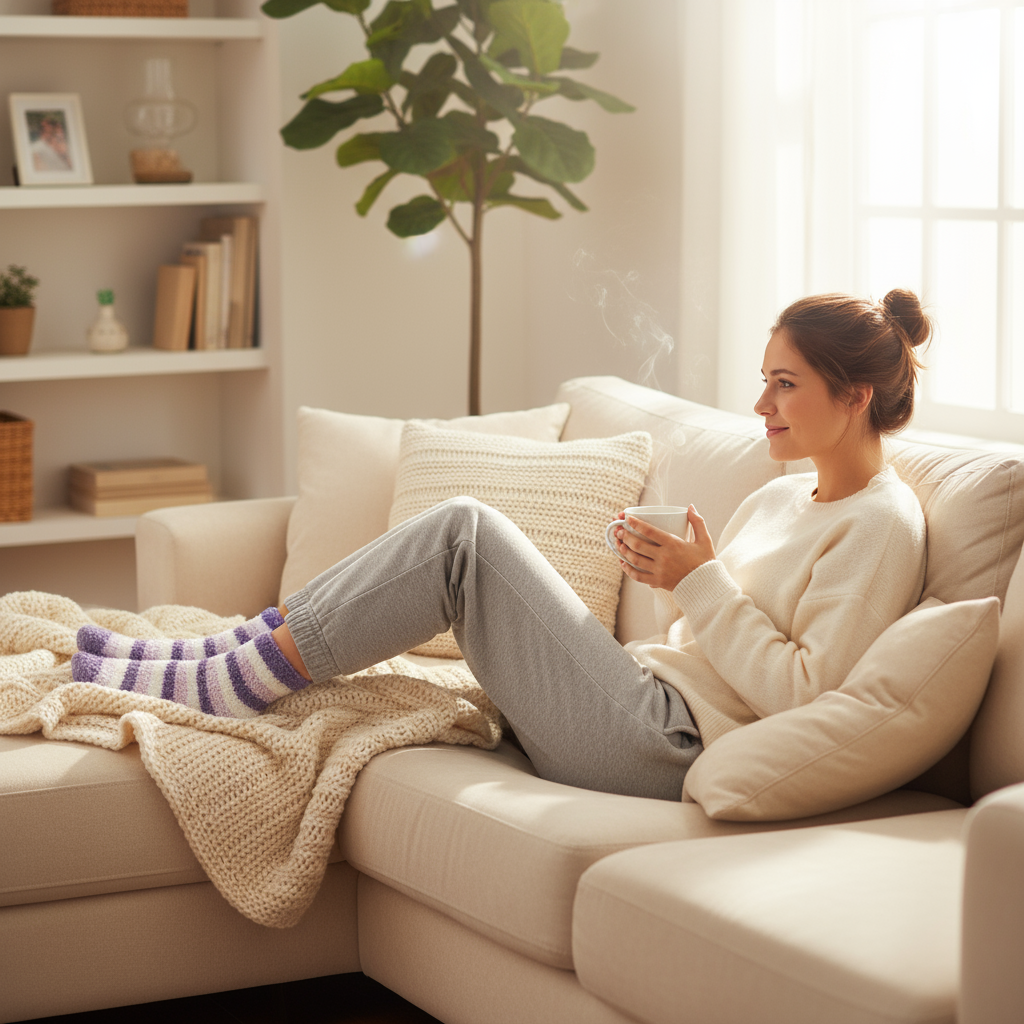 Women&amp;#39;s Fuzzy Thermal Socks - 6 Pack Assorted Striped Colors
