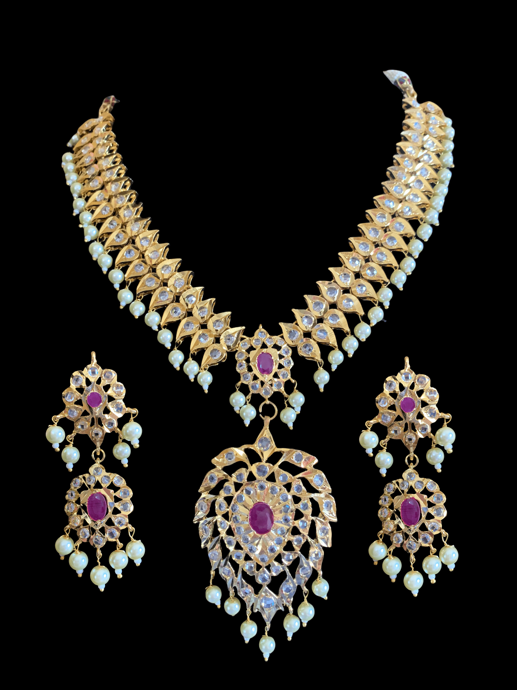 NS204 Ila nizami mango style bridal necklace with earrings in rubies (SHIPS IN 2 WEEKS  )