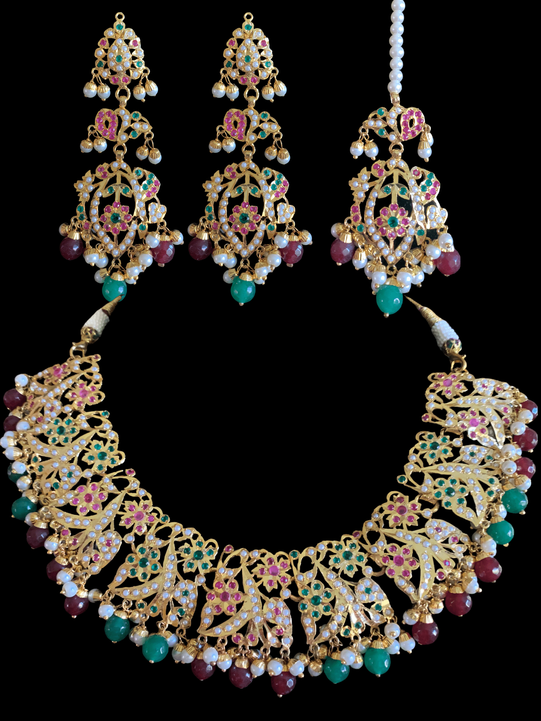 BR75  Nayaab pearl jadau necklace - ruby emerald  ( SHIPS IN 4 WEEKS )