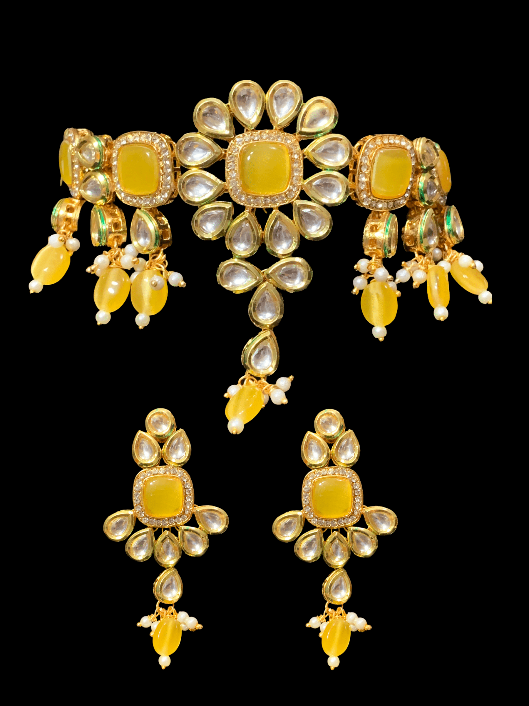 C60 Medha Kundan choker - yellow  ( READY TO SHIP )