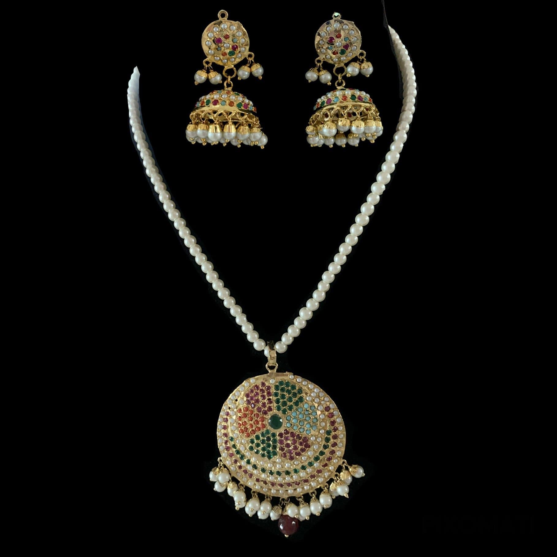 PS471  jadau pendant set in Navratan  ( READY TO SHIP )