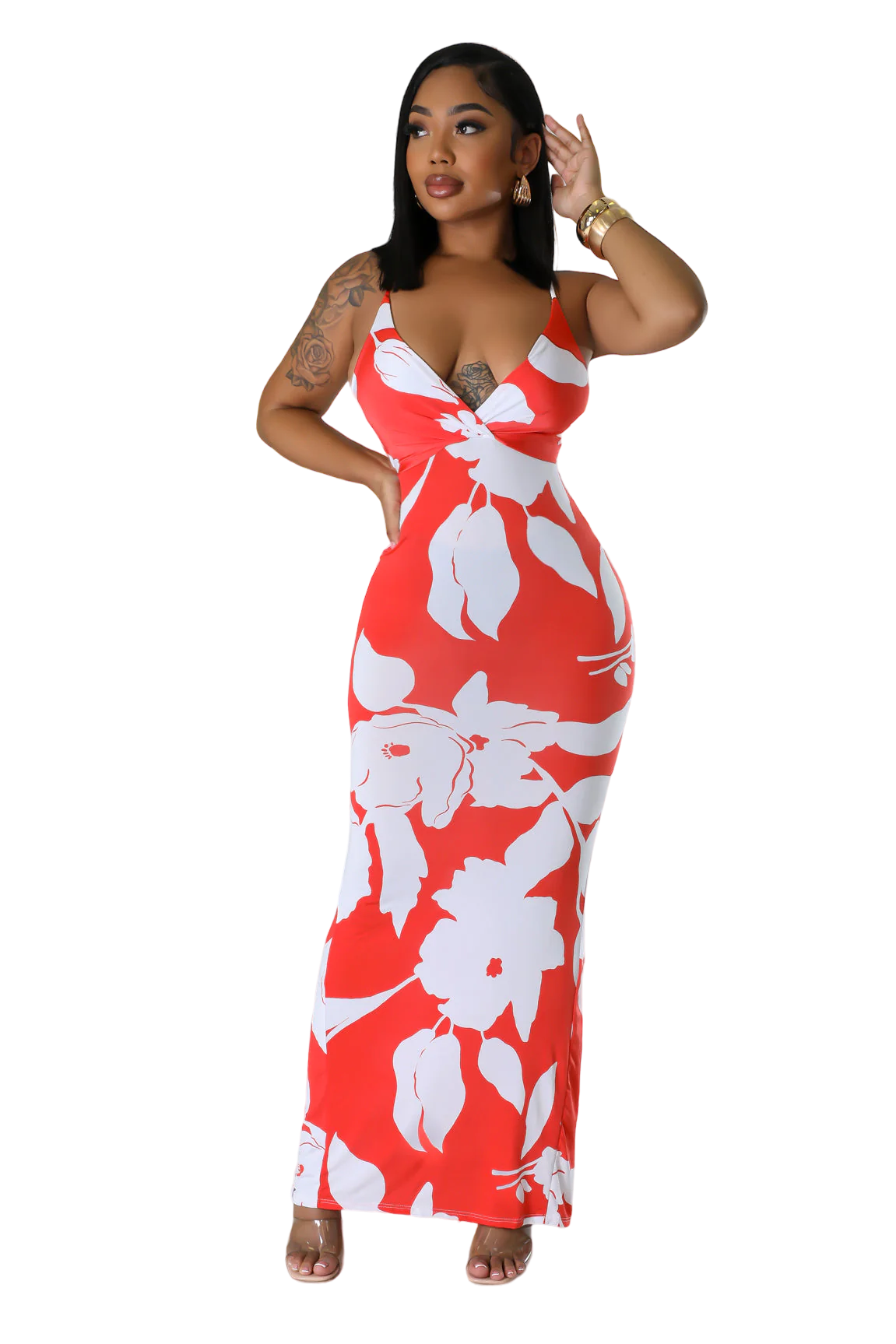 V-Neck Tropical Maxi Dress