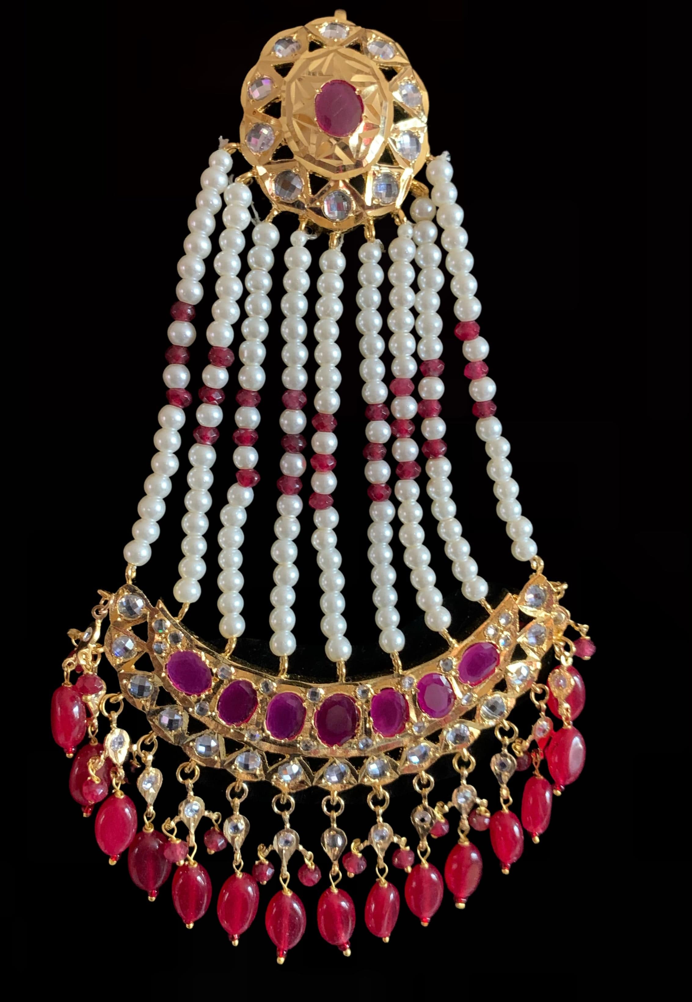 DJHR72 Ruby jhoomar / passa in shell pearls (READY TO SHIP  )