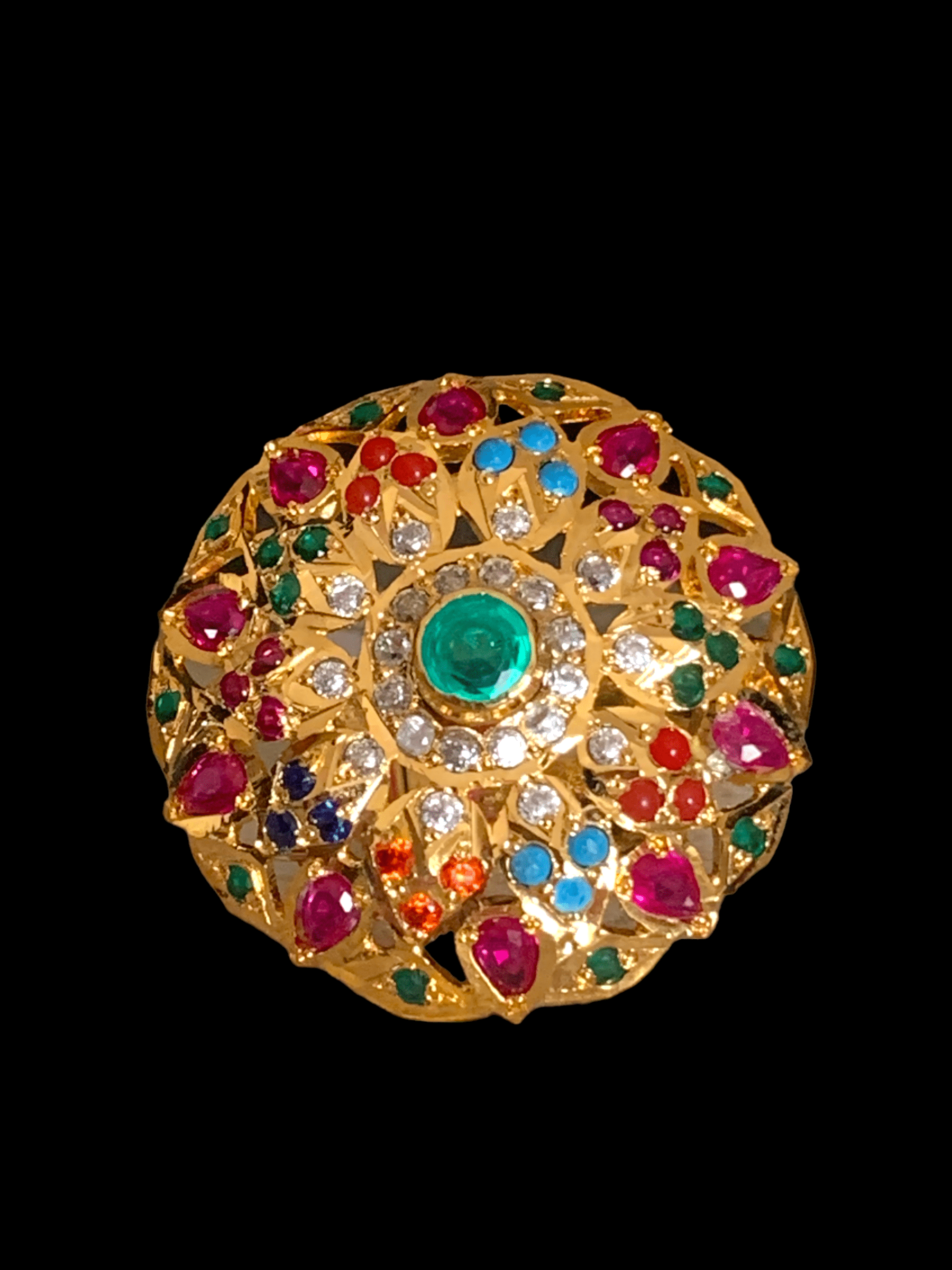 Navratan , multicolor  gold plated silver ring ( SHIPS IN 4 WEEKS )
