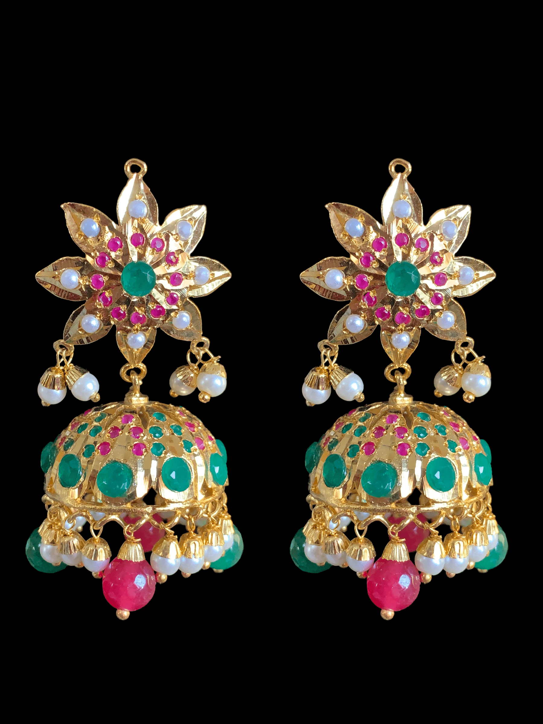 DER285 Jadau jhumka in ruby emerald ( READY TO SHIP)