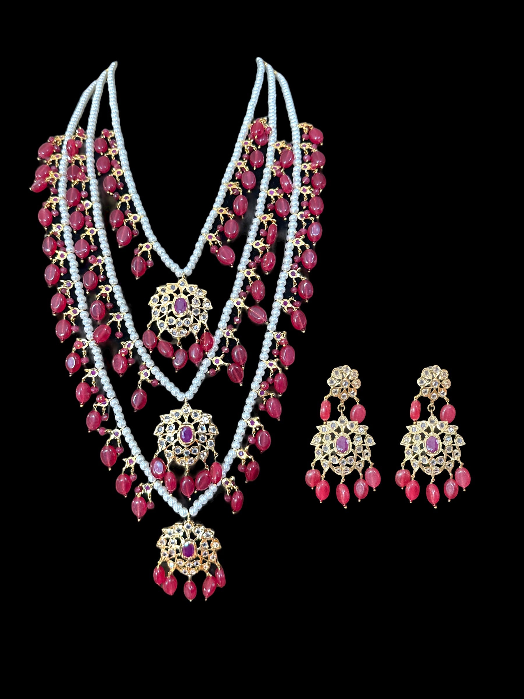 SAT79 Farmana three layer Hyderabadi Jadau necklace with earrings ( READY TO SHIP )