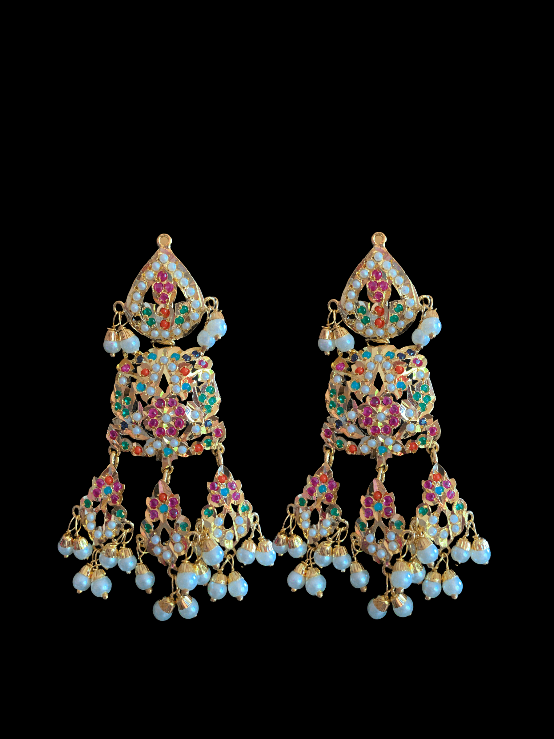 DER120 Jadau dangler earrings in Navratan  ( SHIPS IN 3 WEEKS)