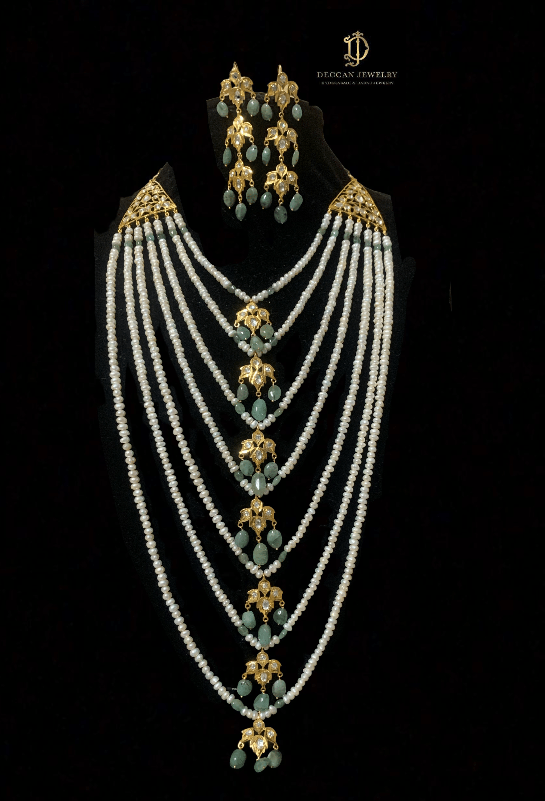 Insia satlada in natural pearls and  emeralds ( SHIPS IN 4 WEEKS  )