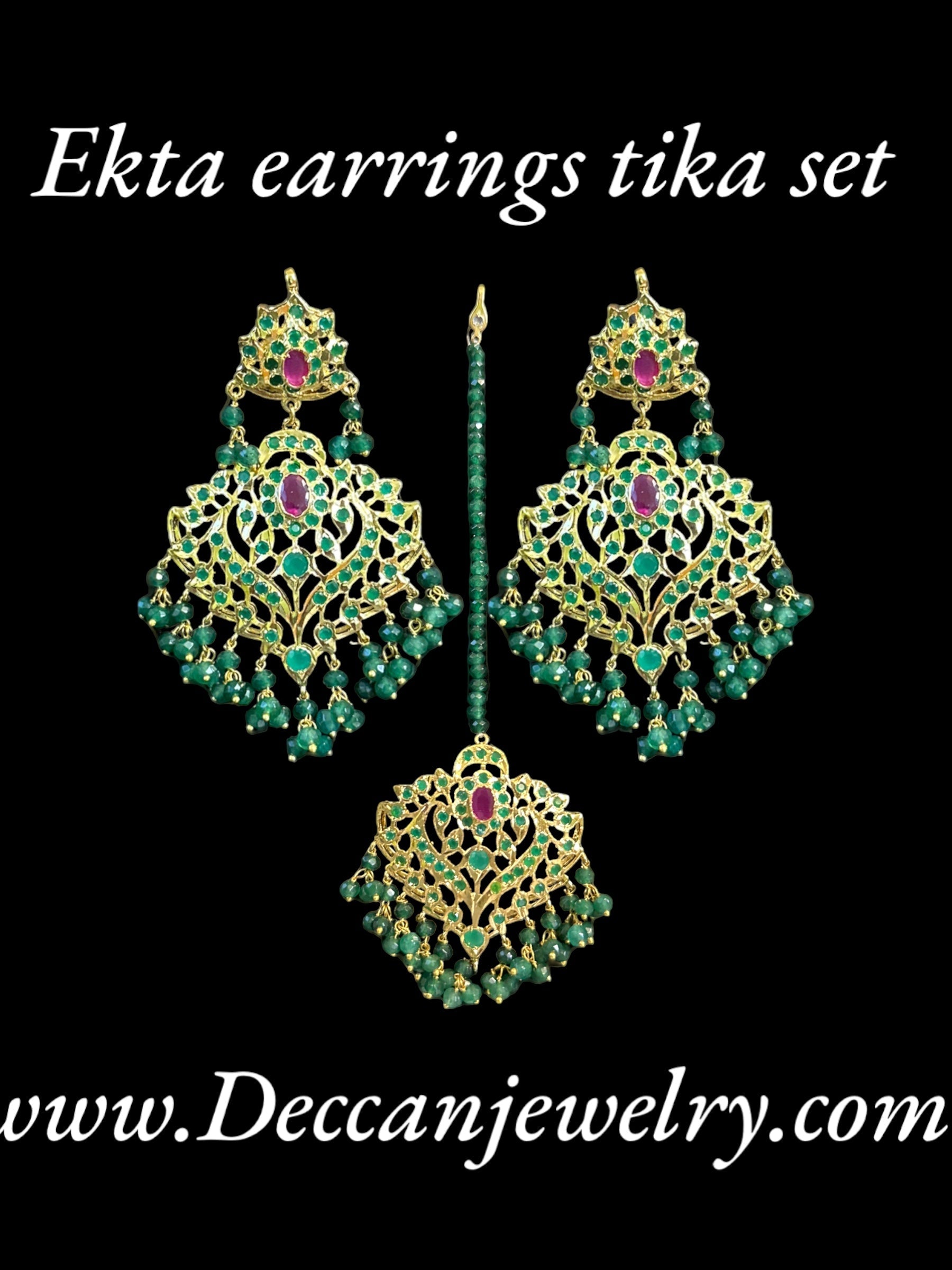 DJET41 Ekta ruby emerald earrings tika (READY TO SHIP )
