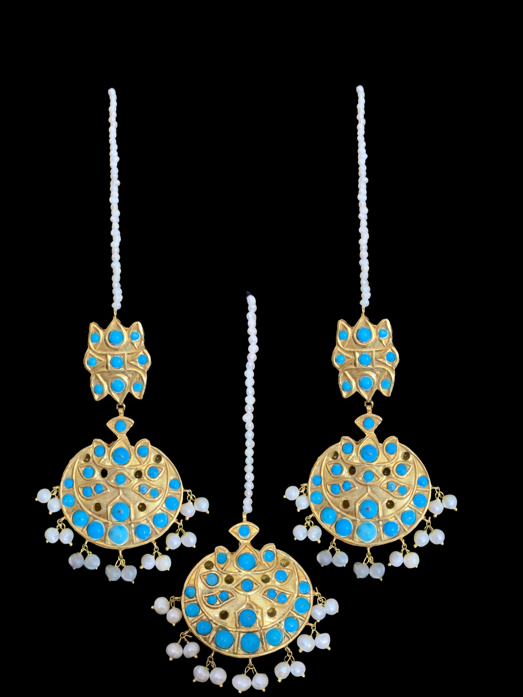 DJET40 Reza gold plated turquoise with fresh water pearls earrings tika ( READY TO SHIP)