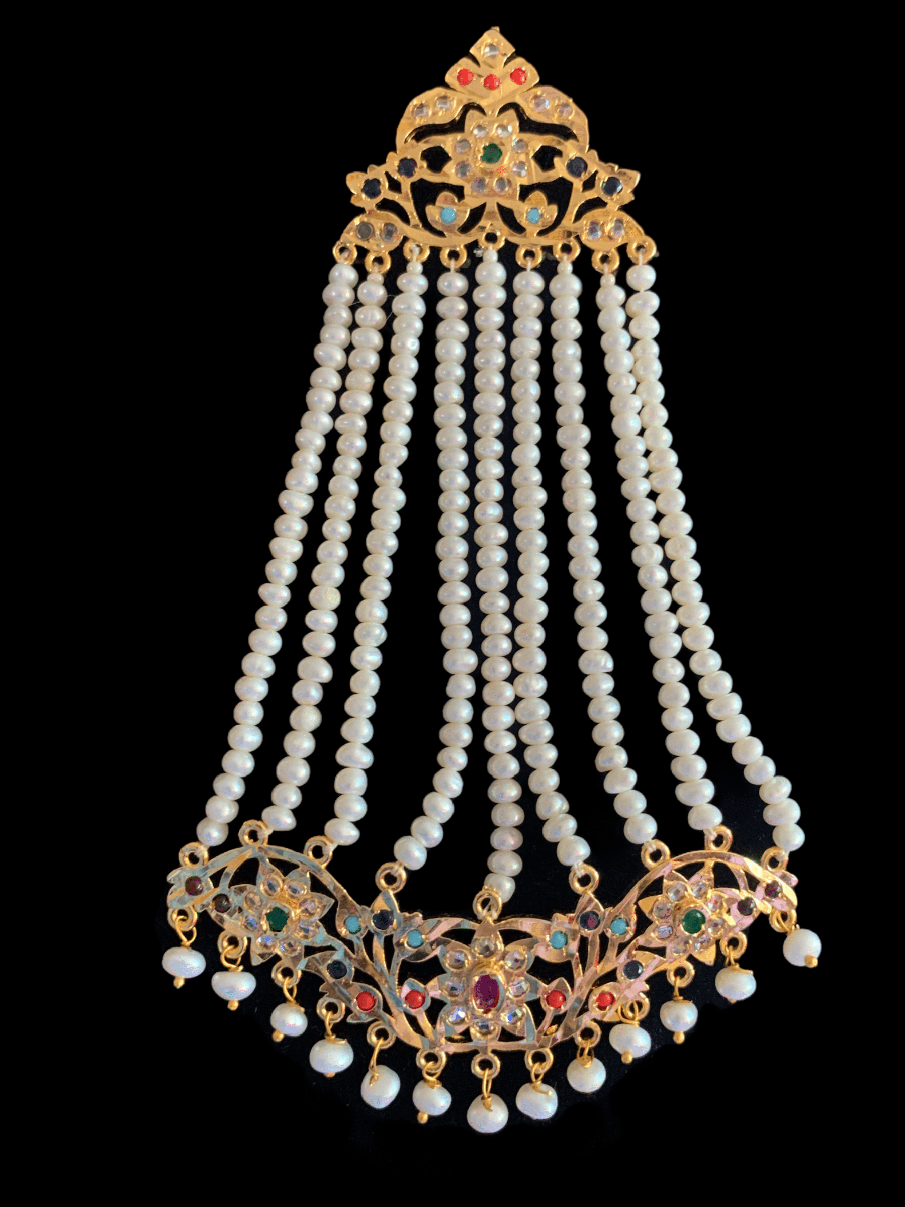 DJHR11 Abira  navratan jhoomar in fresh water pearls  ( SHIPS IN 4 WEEKS )