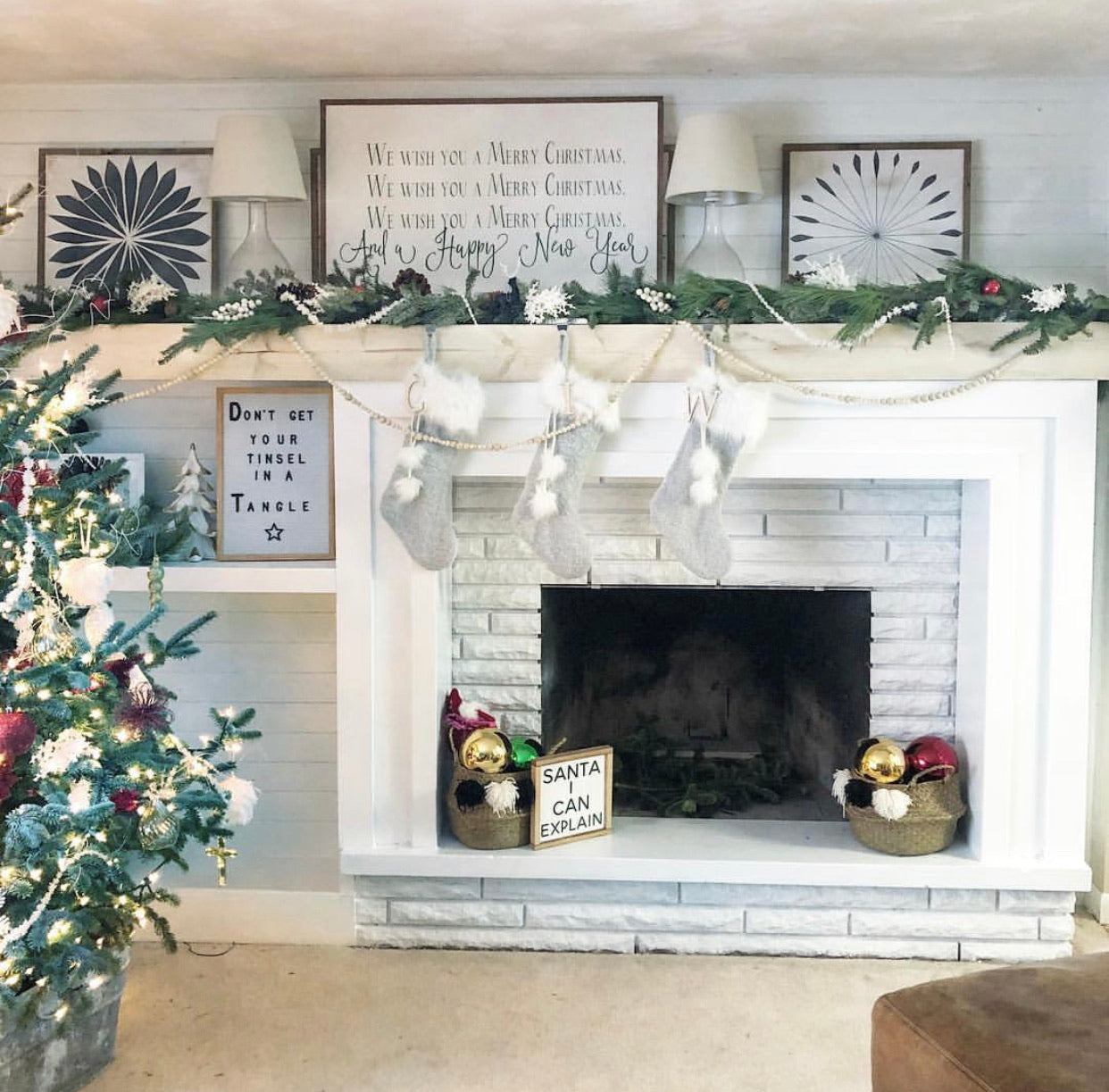 We wish you a Merry Christmas and a happy new year framed quote sign white/green/darkoil