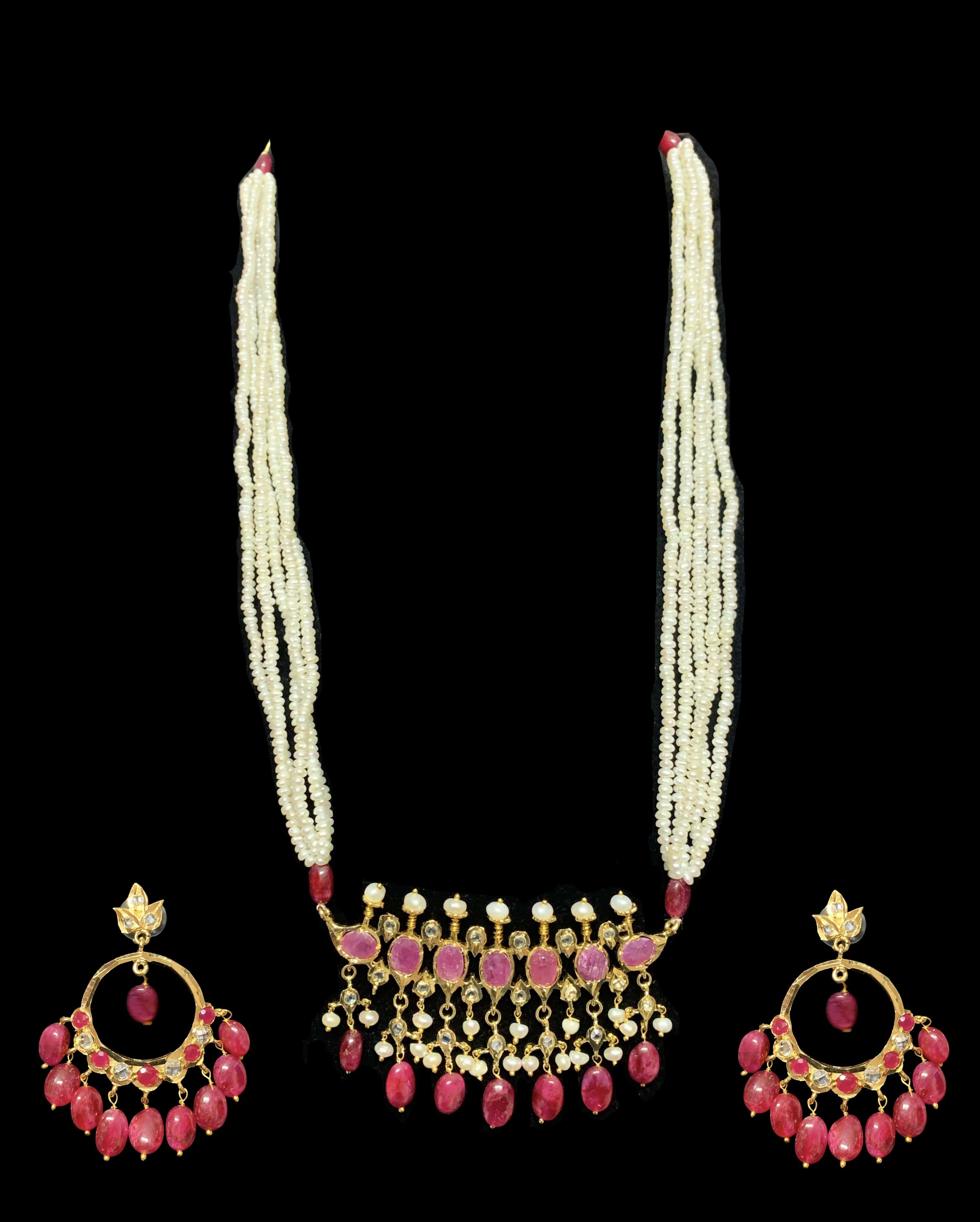 PS511 Tirmani in Rubies with Freshwater Pearls and Chandbali Earrings – Gold-Plated Lightweight Jewelry( READY TO SHIP )( READY TO SHIP )