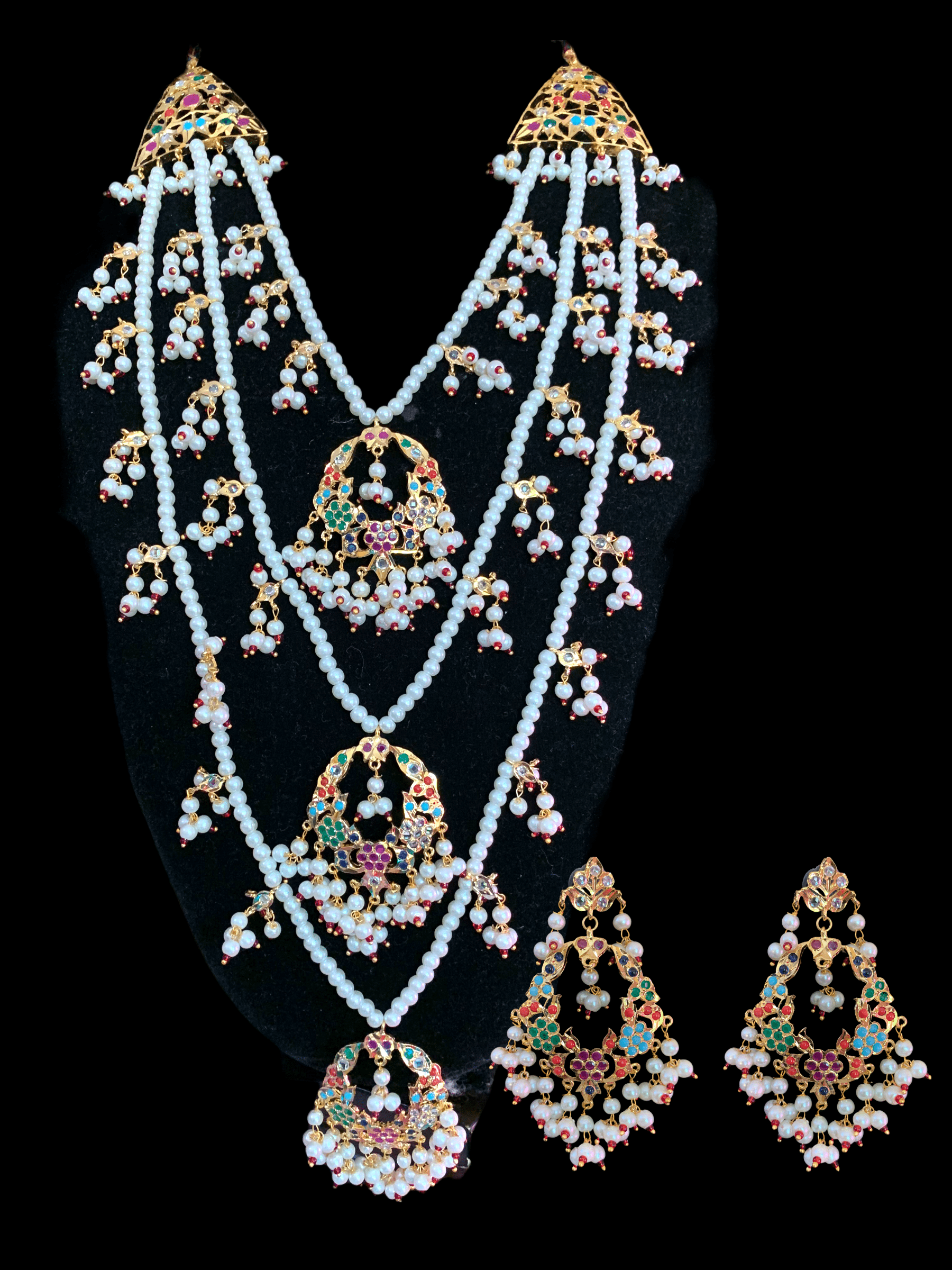 SAT43 Madhuri three layer bridal navratan set ( READY TO SHIP )