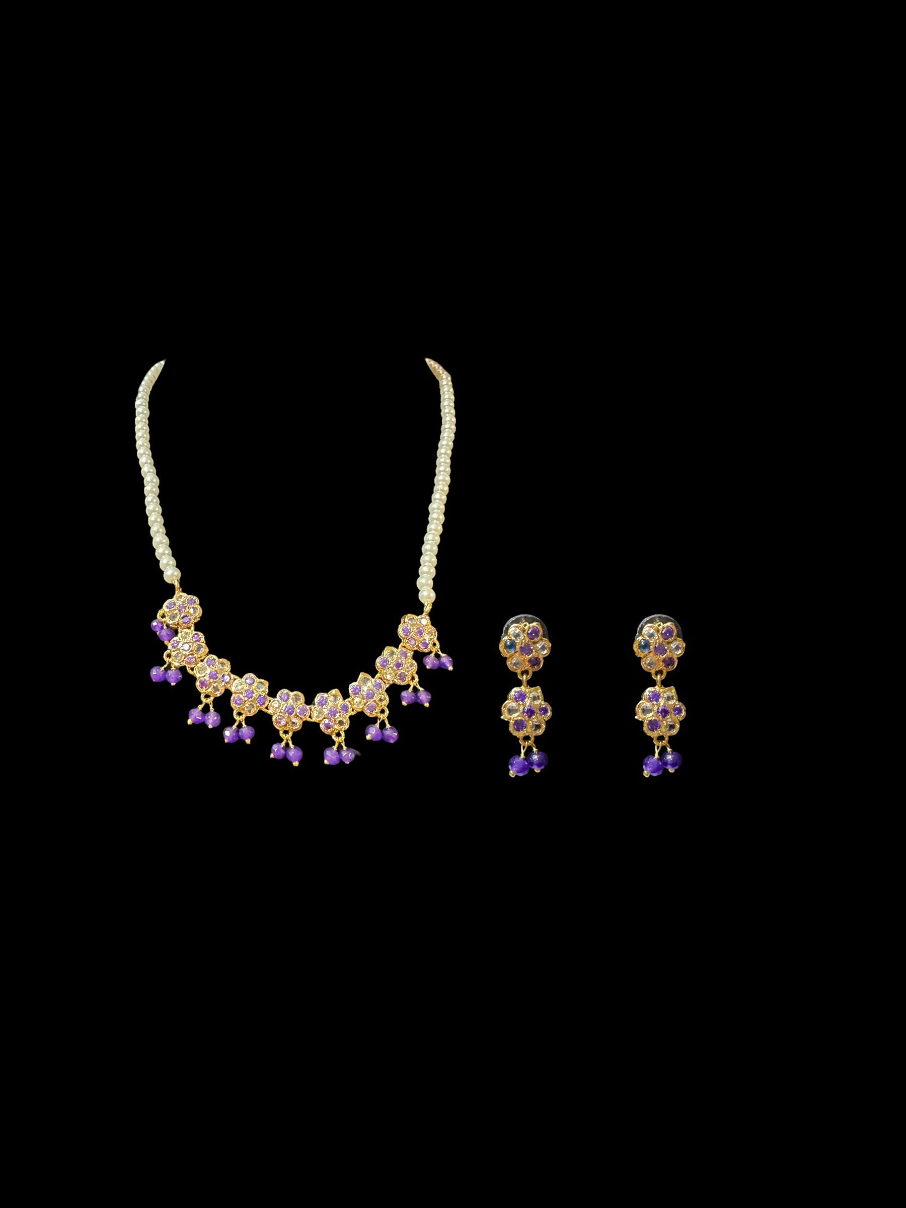 DNS32 purple / amethyst Cz necklace with earrings ( SHIPS IN 2 WEEKS )