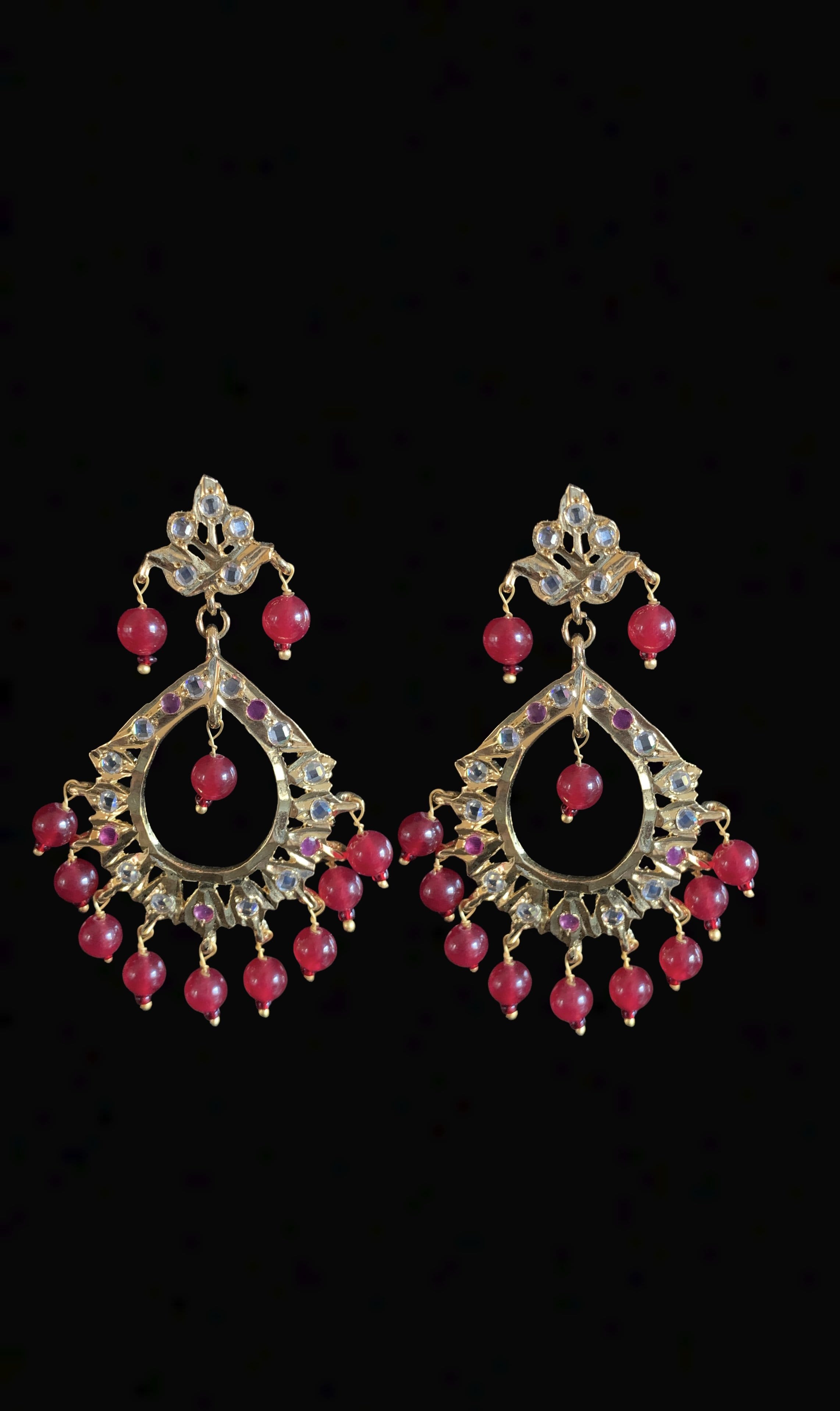 DER270 Maria chandbali in red beads  (READY TO SHIP )