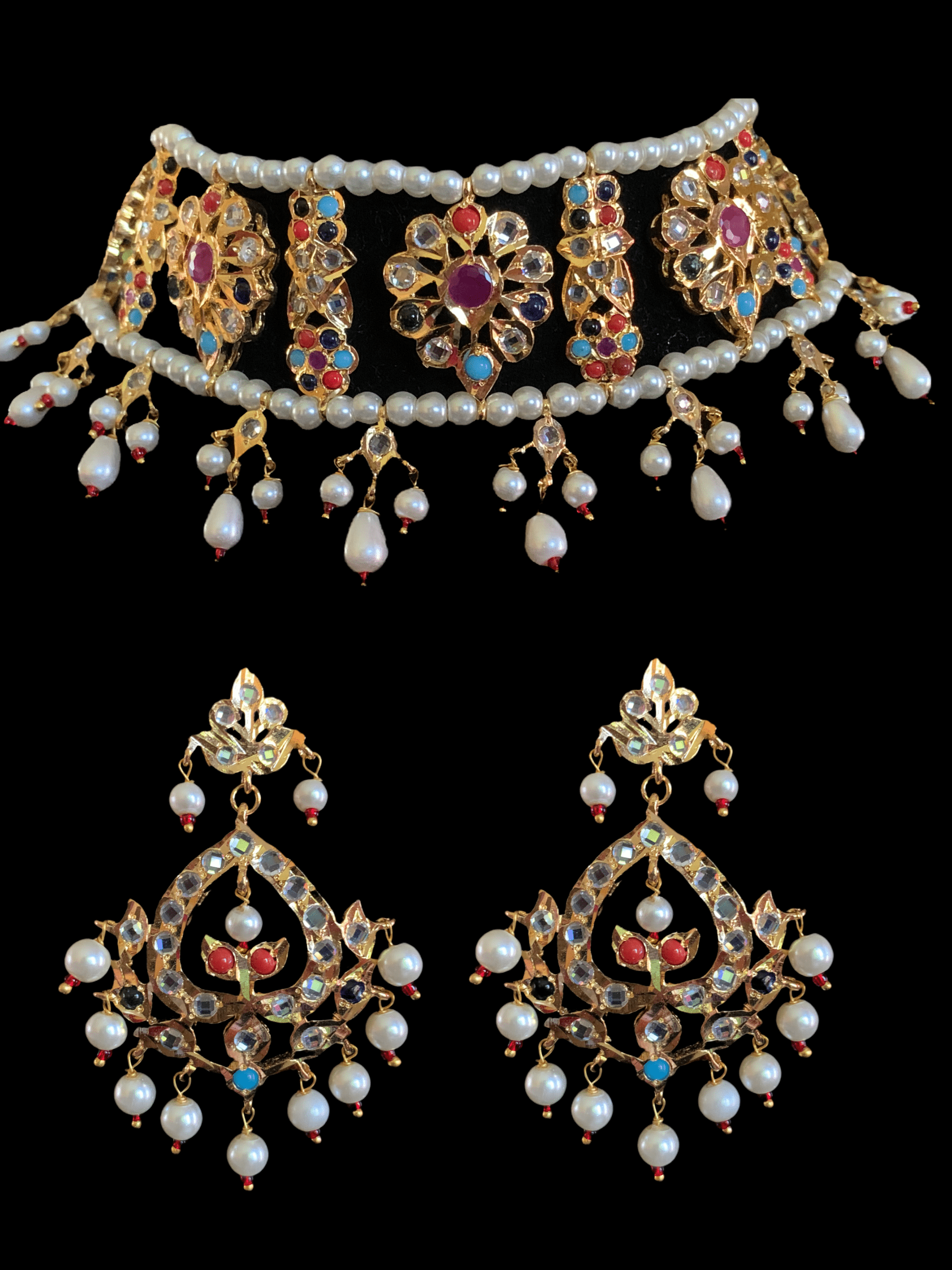 C2 Himah navratan  choker with earrings ( READY TO SHIP  )