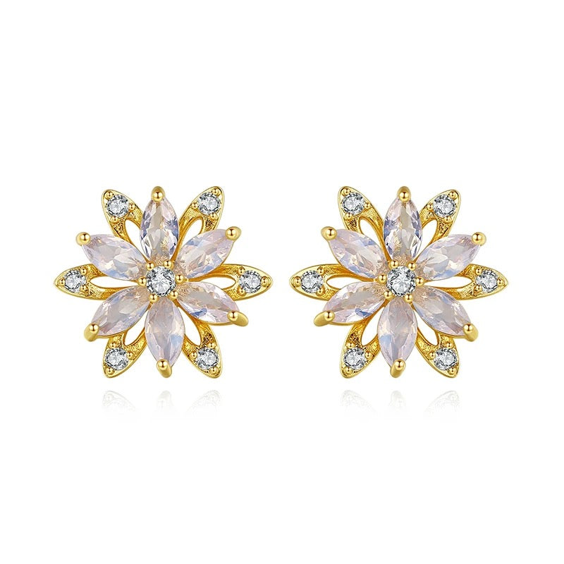 Flower Stud CZ Gold Plated Earrings