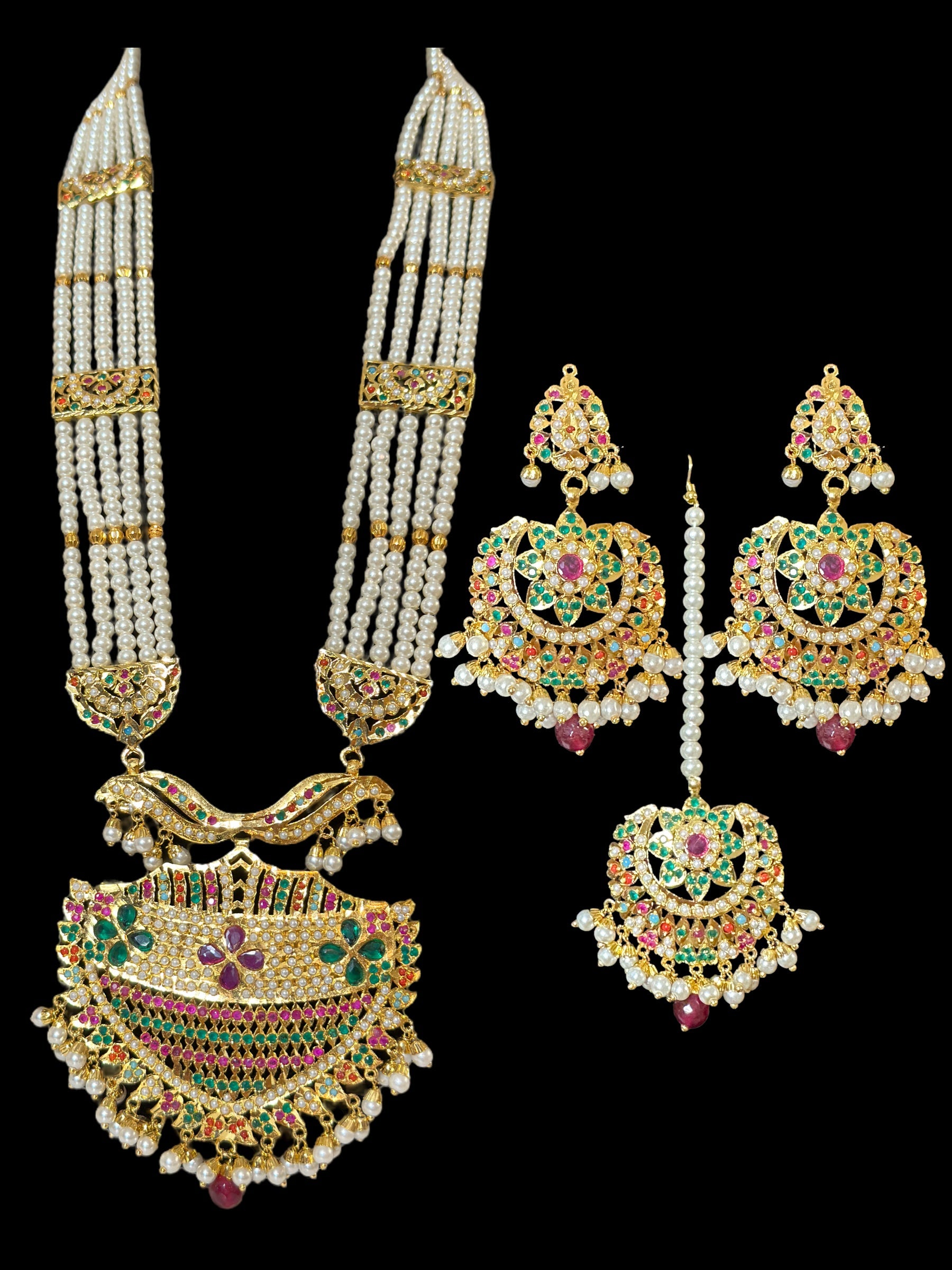 DLN25 Chitra Navratan with pearl jadau Rani haar ( READY TO SHIP)