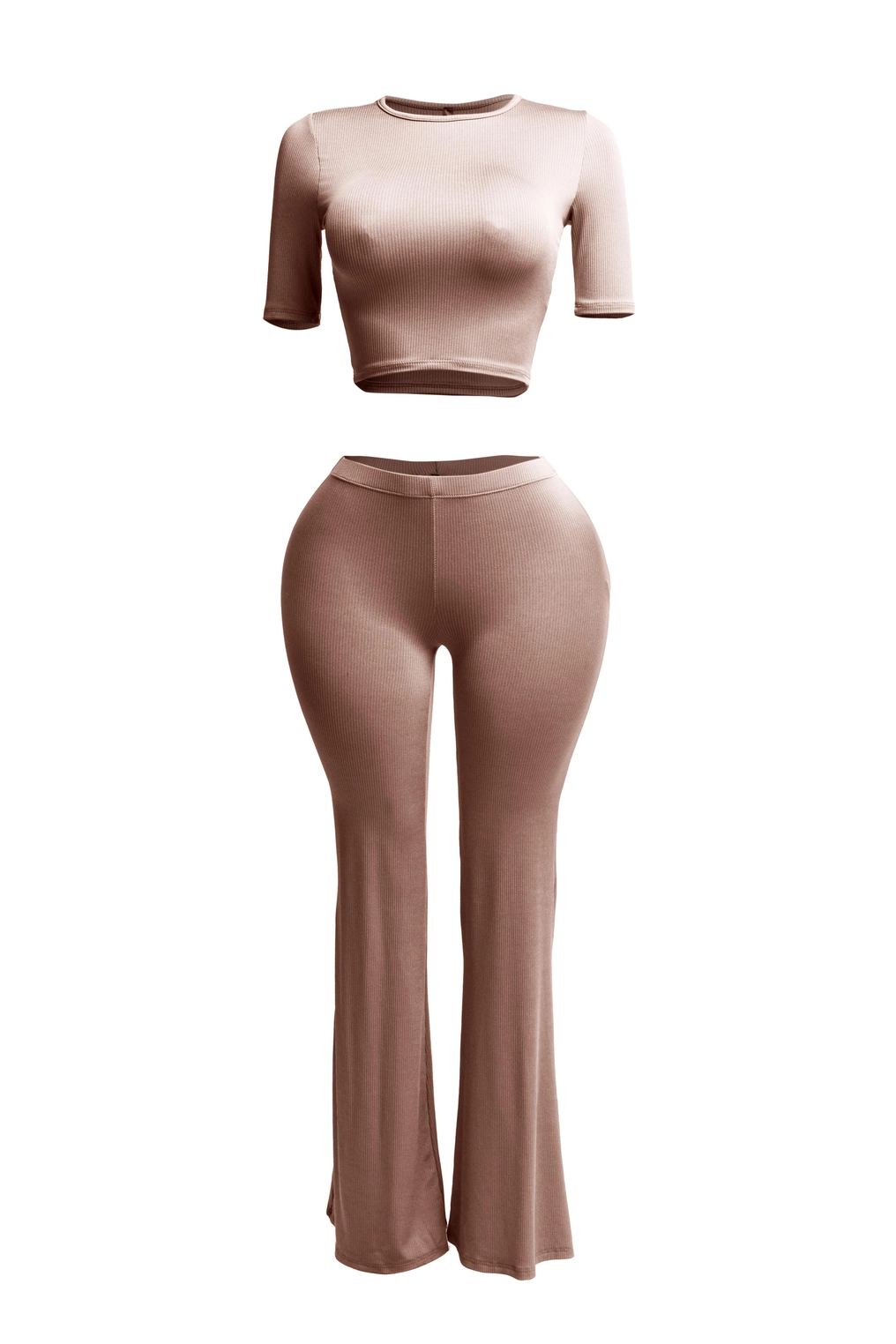 Short Sleeve Crop Top &amp;amp; Flare Pants Set