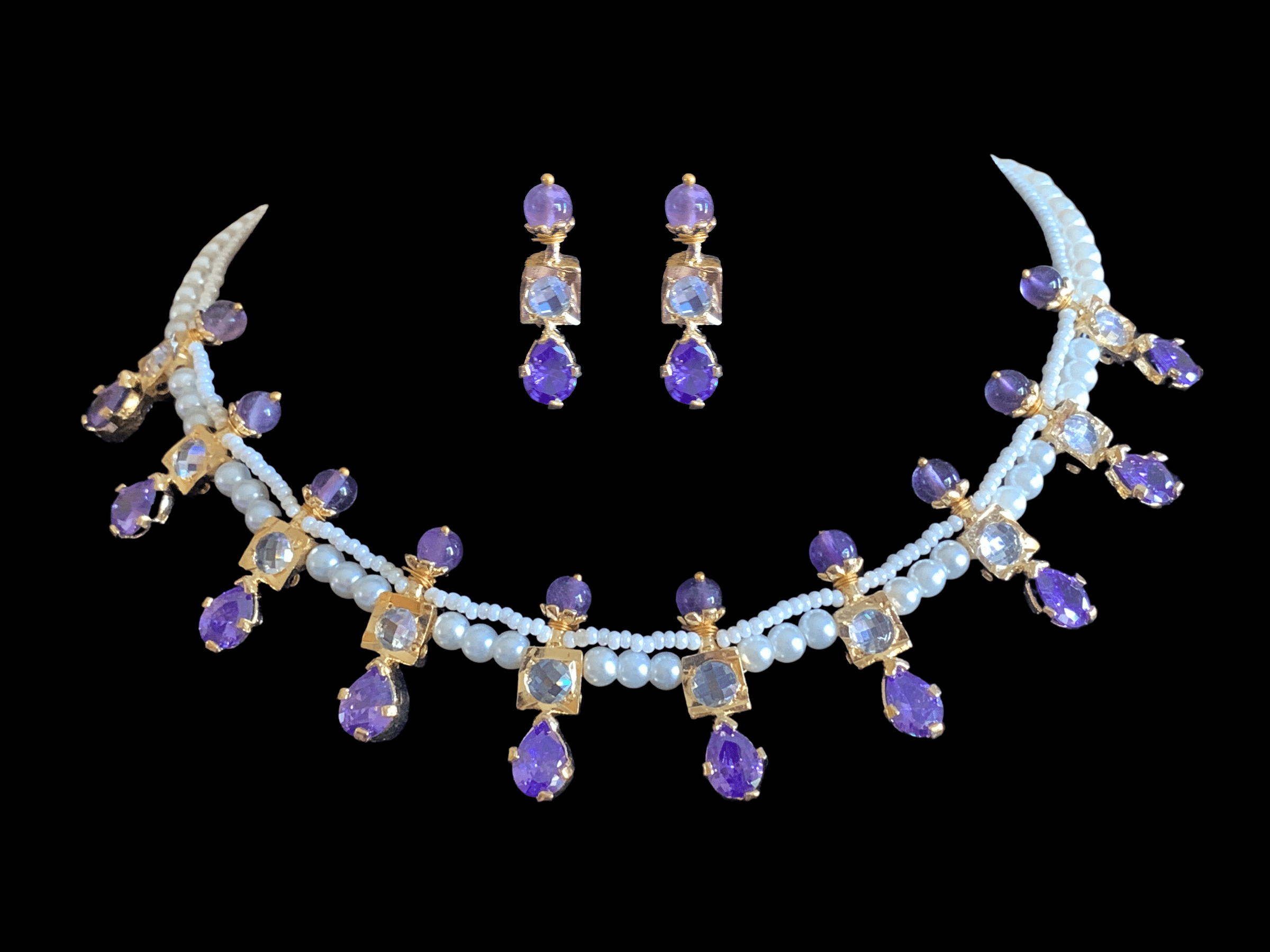 NS253 Kiara neckalce set in amethyst   ( SHIPS IN 4 WEEKS )
